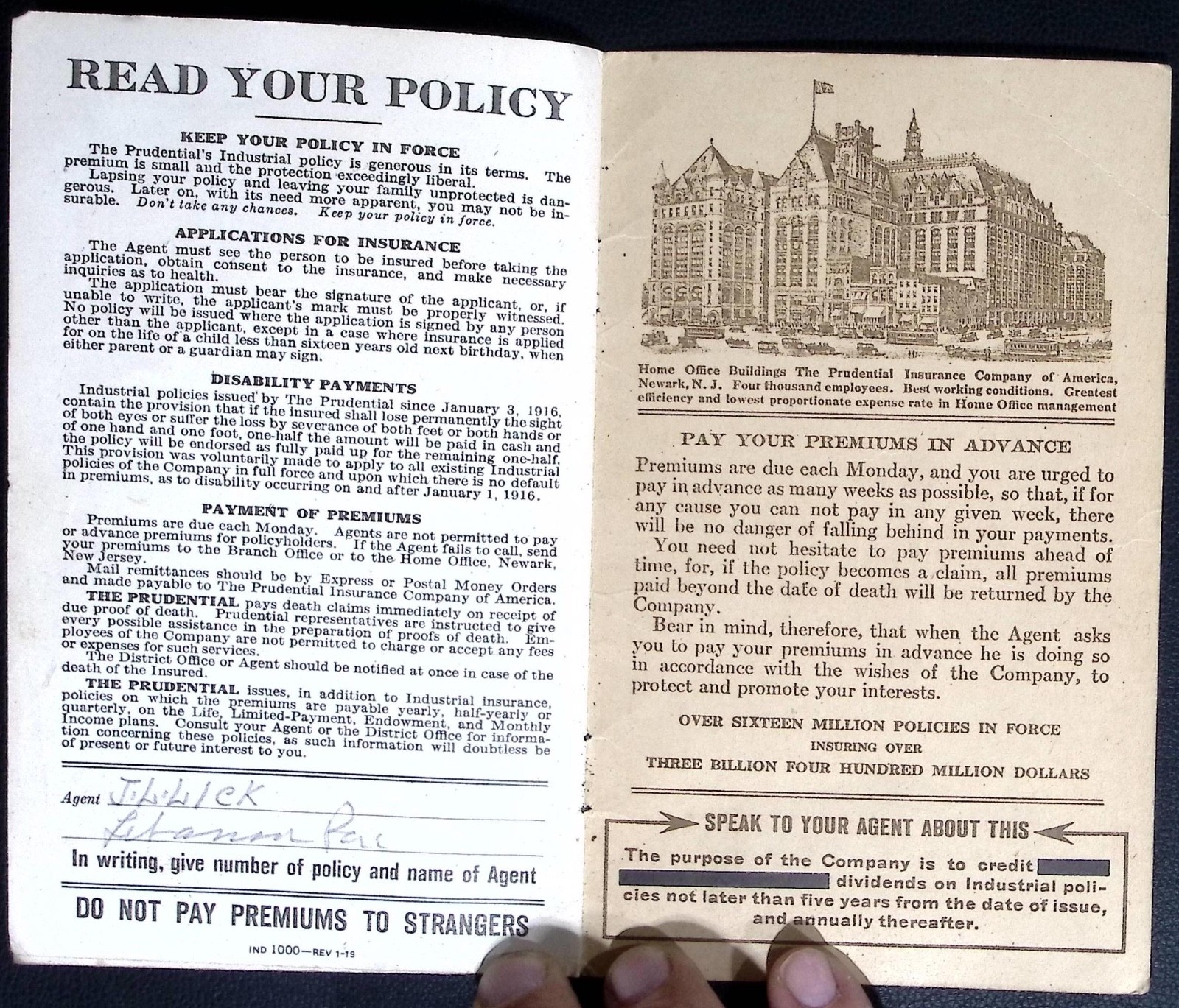 1919–1921 Prudential Insurance Premium Receipt Book Lebanon Pennsylvania