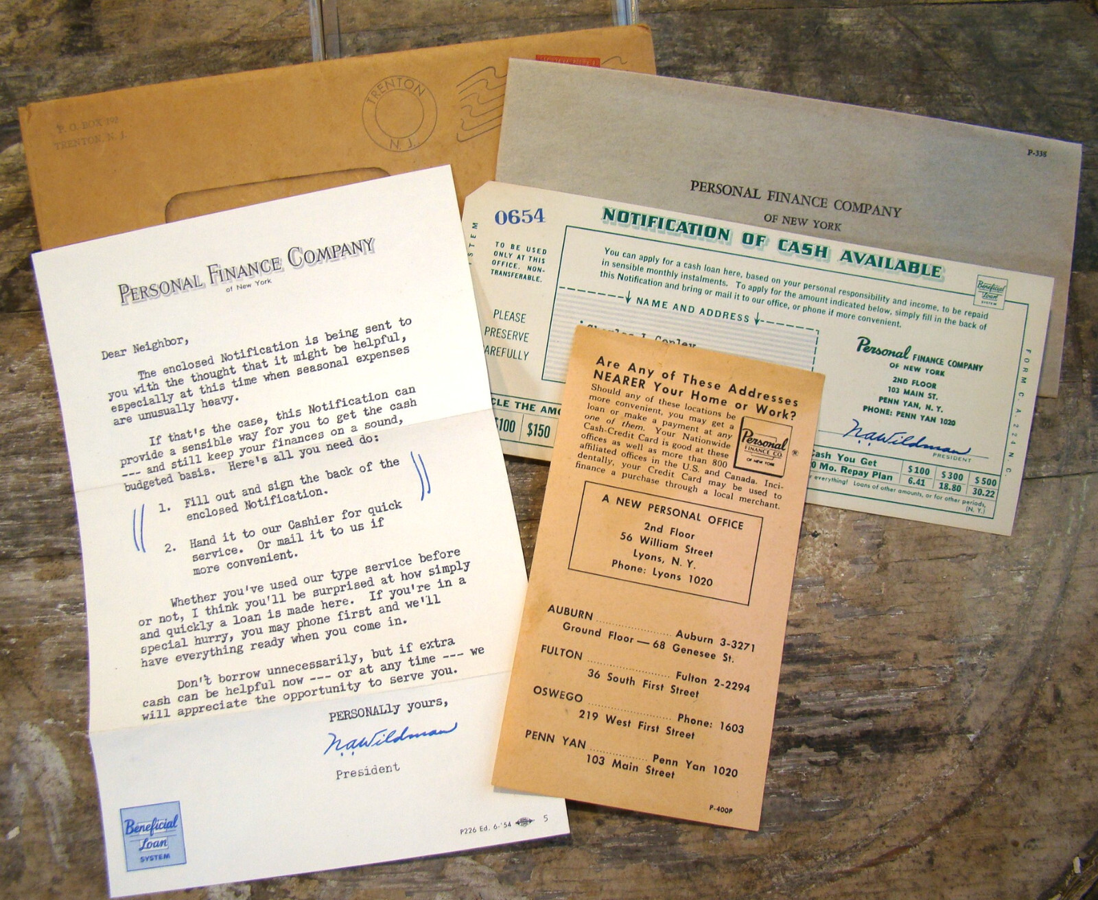 Personal Finance Company ~Vintage Mail Notification~ Beneficial Loan System