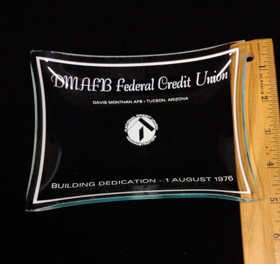 Credit Union DMAFB Tucson Glass Desk Tray 1976 Bldg Dedication