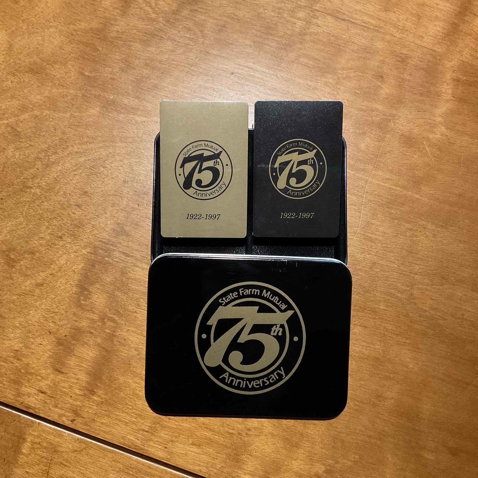 75th Anniversary State Farm Advertising 2 Sealed Playing Card Decks & Tin Case