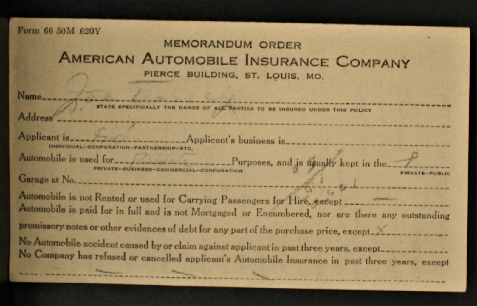 1920 ROYAL INSURANCE COMPANY AUTOMOBILE INSURANCE RULES SCHEDULES DALLAS TEXAS