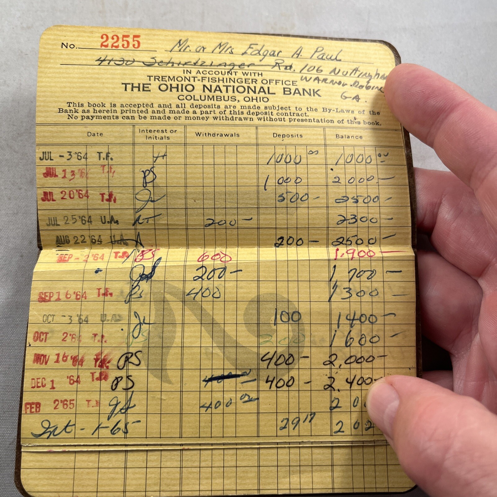1963 The National Bank Of Ohio Columbus Savings Passbook Tremont Fishinger