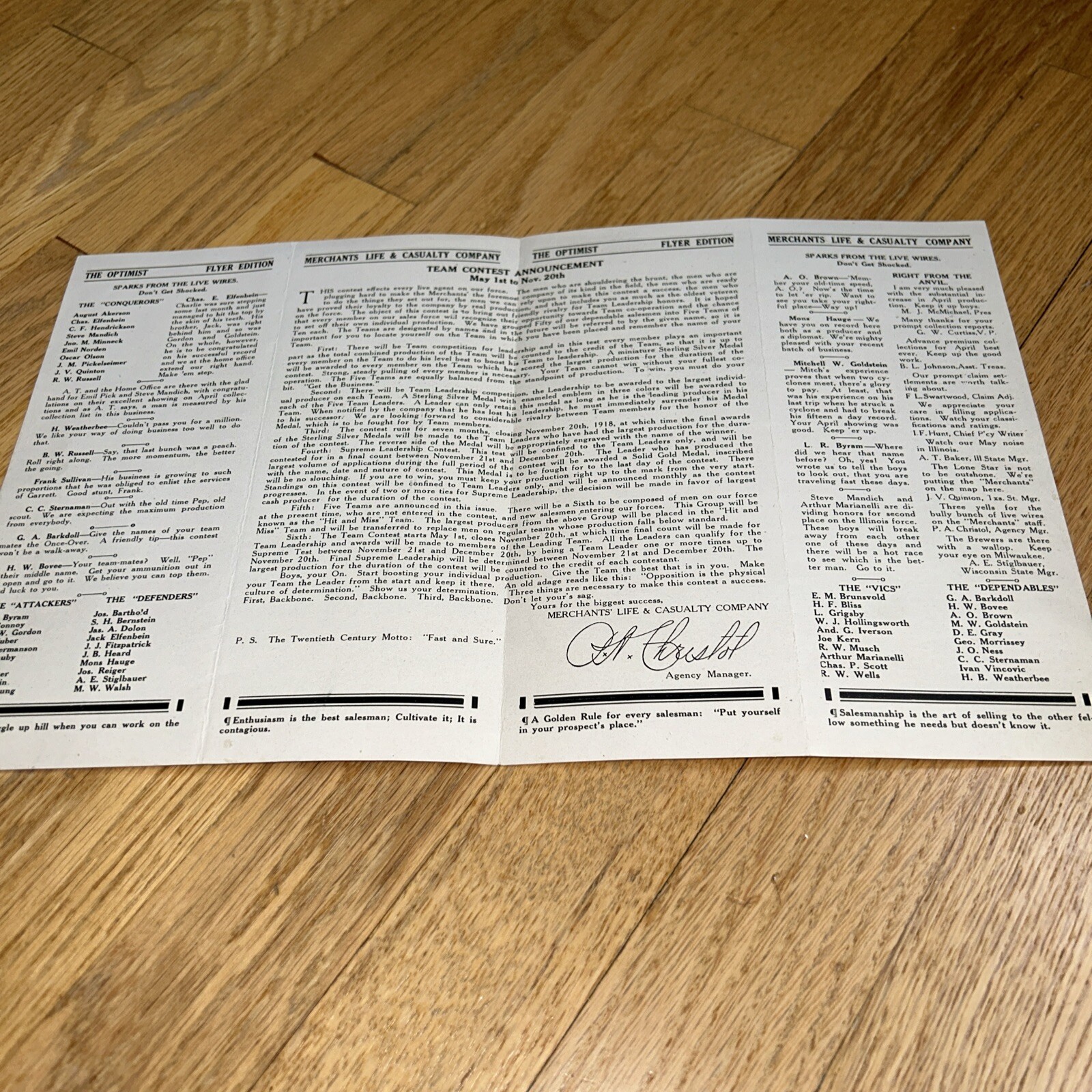 1918 MERCHANTS LIFE & CASUALTY The Optimist Flyer Edition MINNEAPOLIS