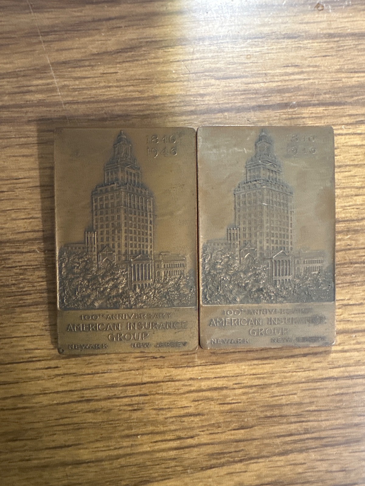American Insurance Group 100TH ANNIVERSARY Bronze & Footed Paperweight 1846-1946