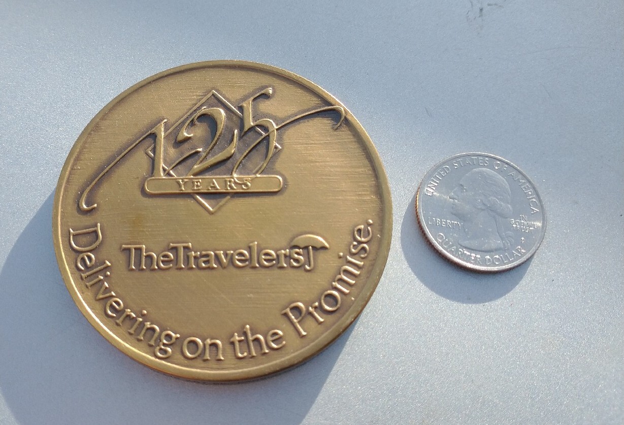 TRAVELERS INSURANCE 125 Year Annivesary Mark/Medallion/Coin 1864-1989 Bronze