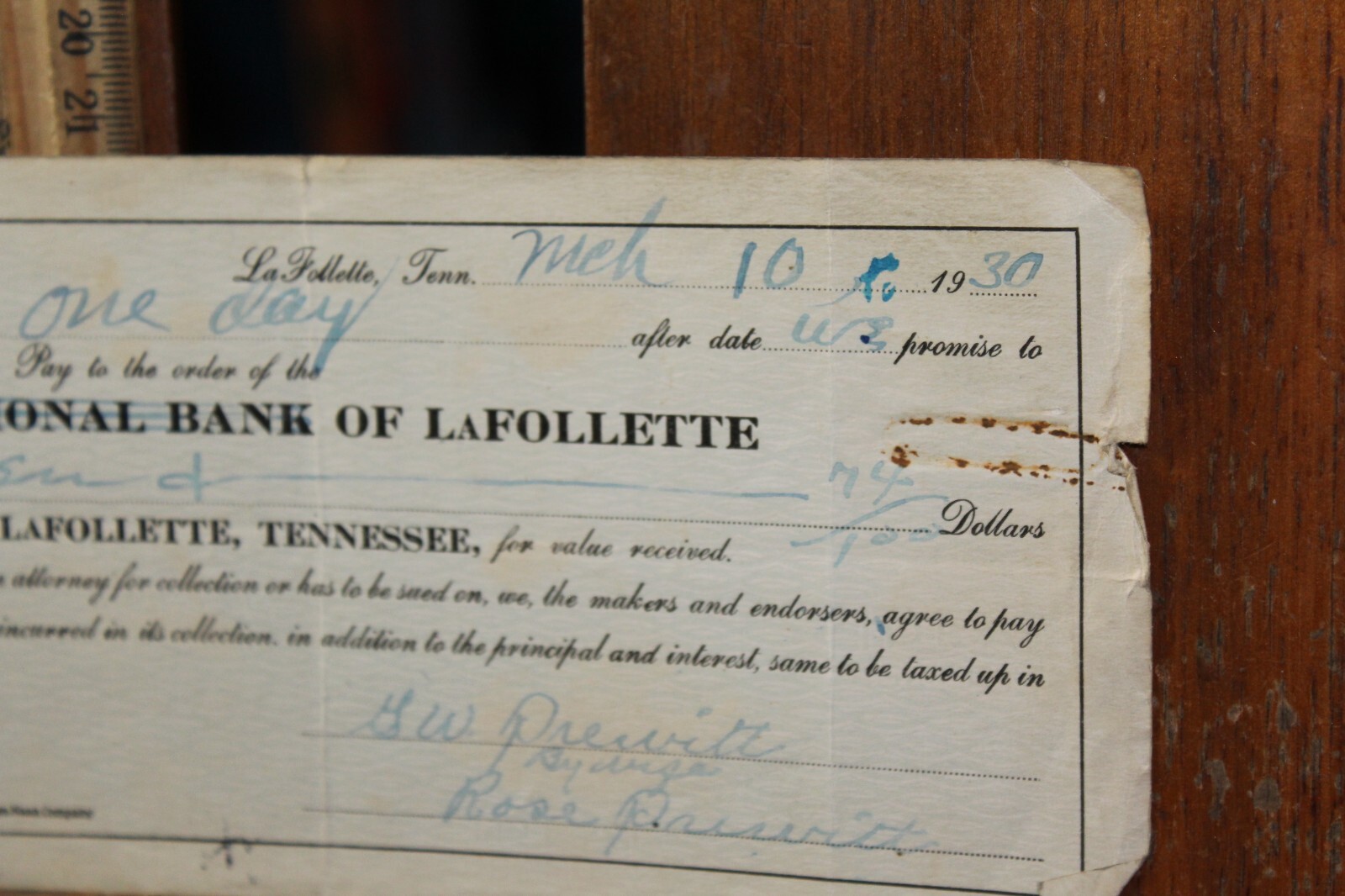 Antique 1932 Tennessee Note First National Bank LaFollette