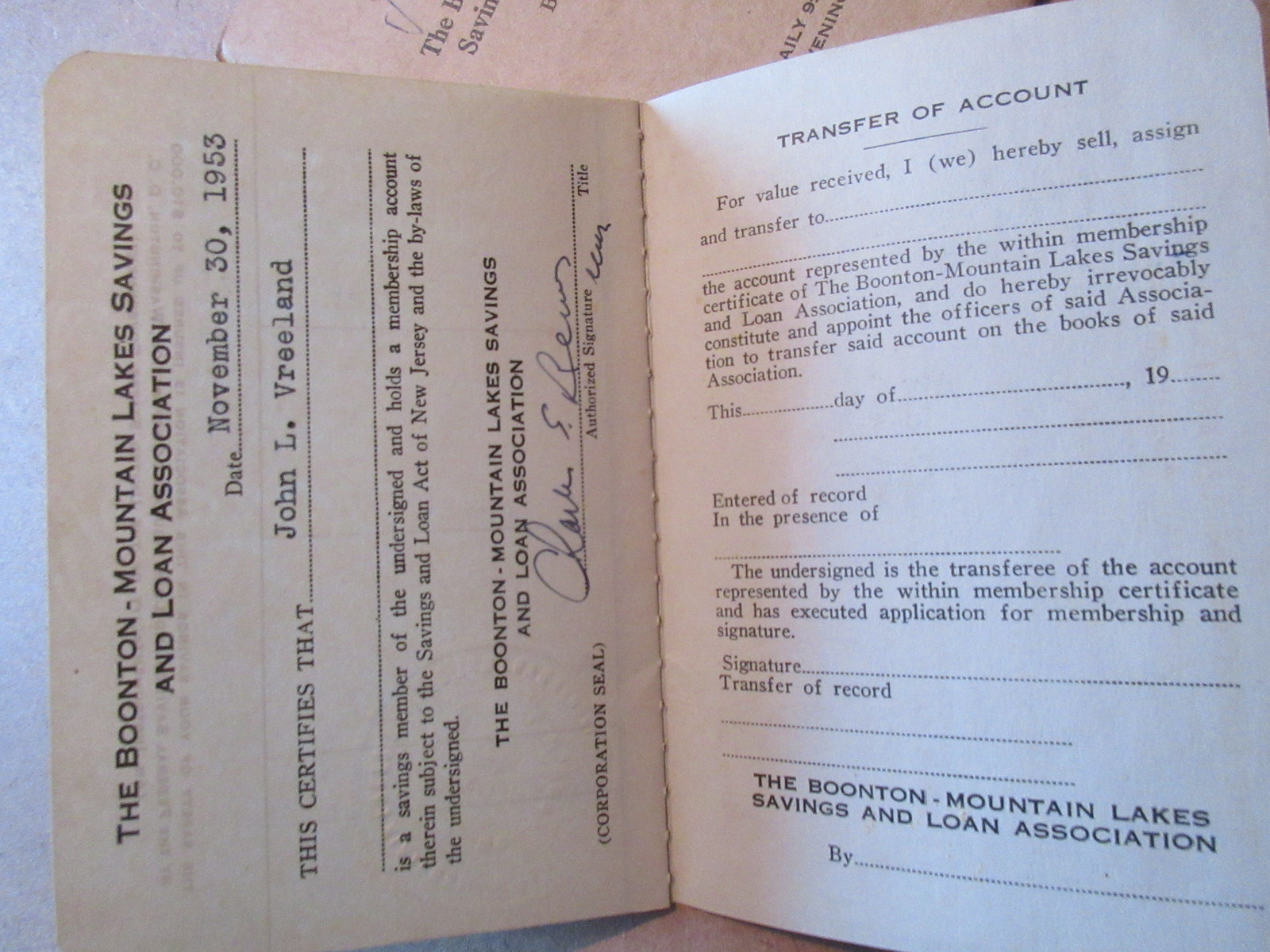 VINTAGE Boonton Mountain Lakes Savings Account Book Ledger 1953 – 1967