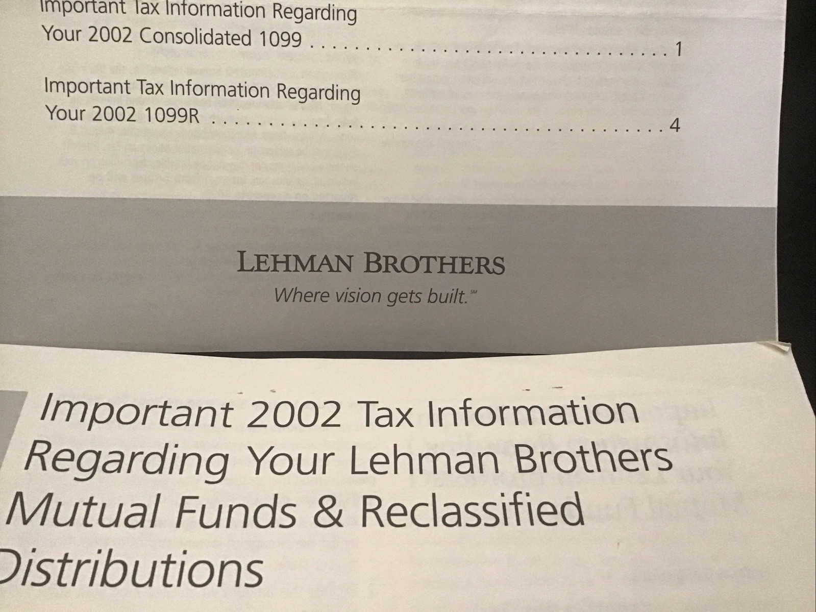 Lehman Brothers 2002 1099 Information , Mutual Funds Reclassified Wall Street