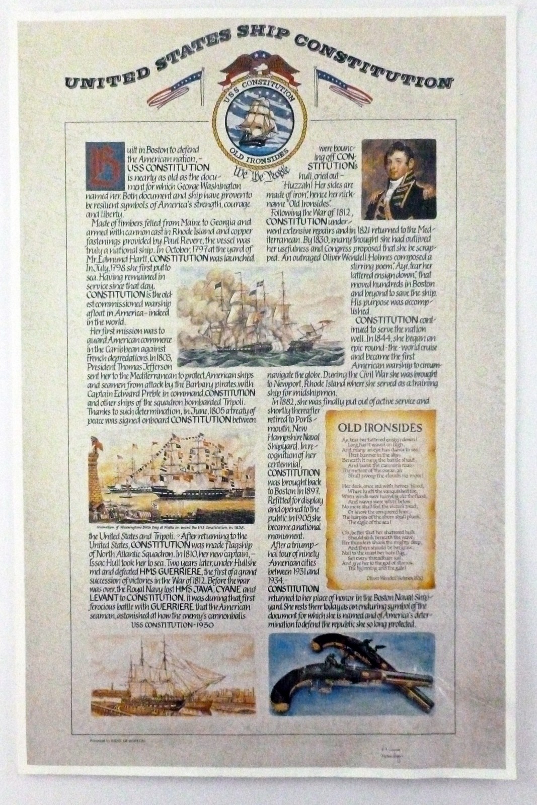 United States Ship Constitution Old Ironside Paper Facsimile 11” x 16 ½”