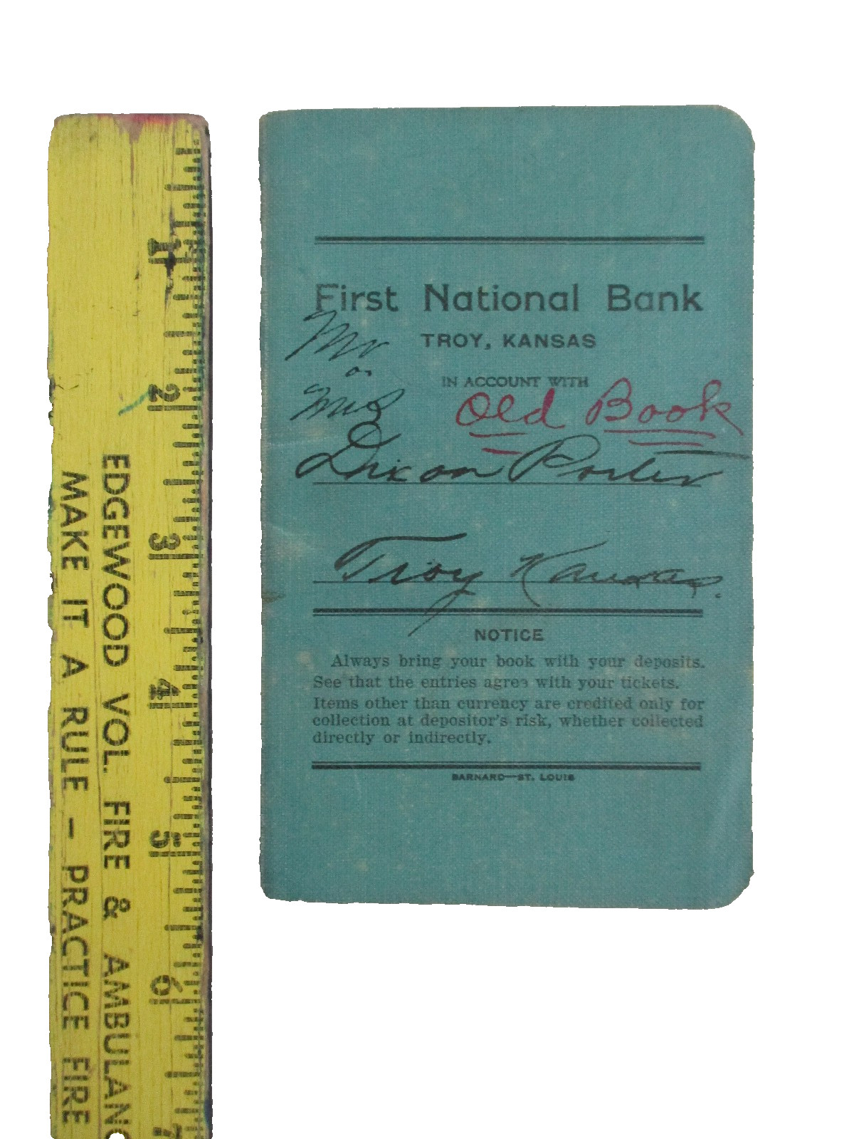 Vintage 1936-46 First National Bank Troy Kansas Saving Account Book/Ledger