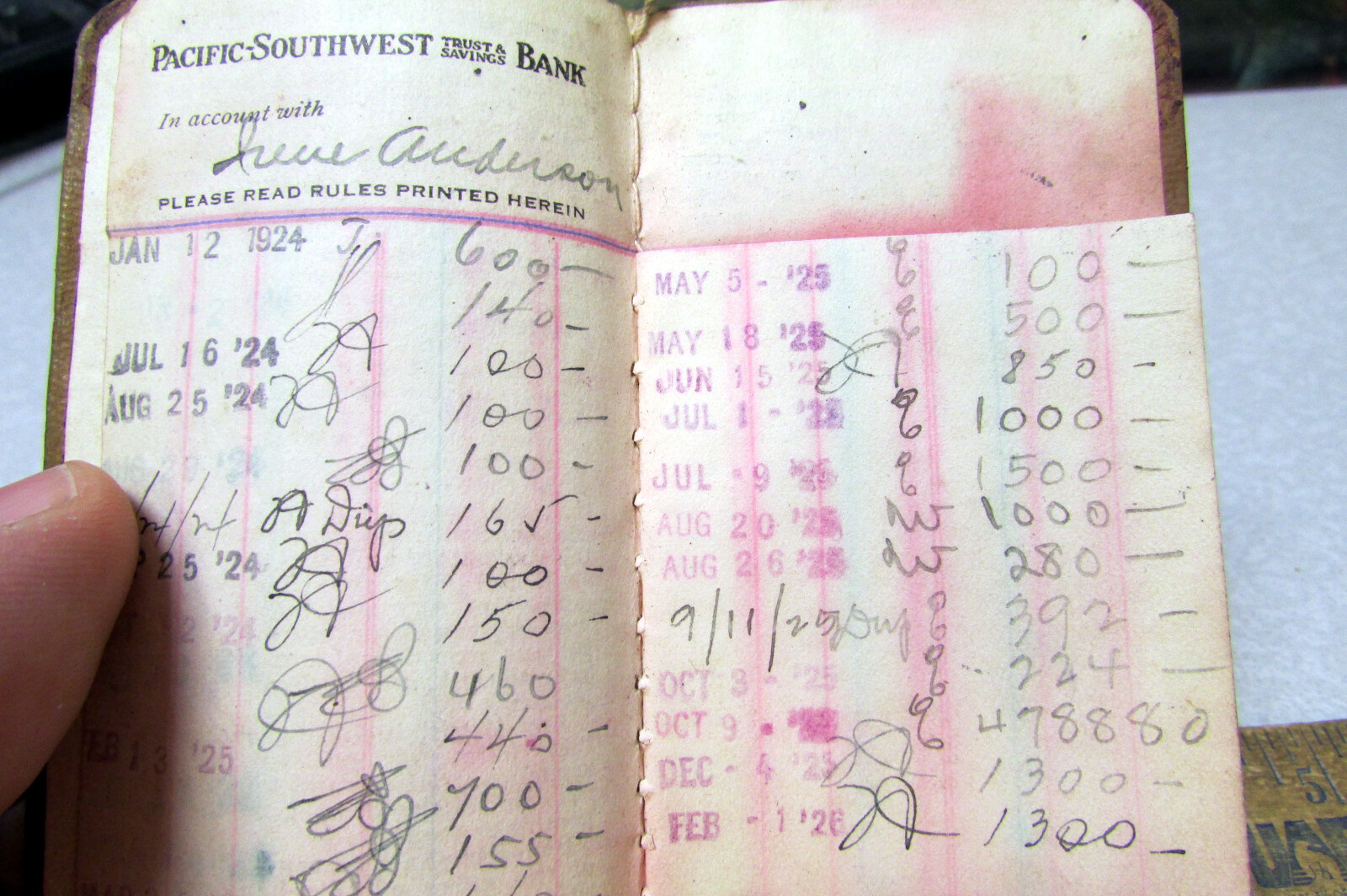 vintage 1924 Pacific Southwest Bank, bank registry booklet, Los Angeles Calif