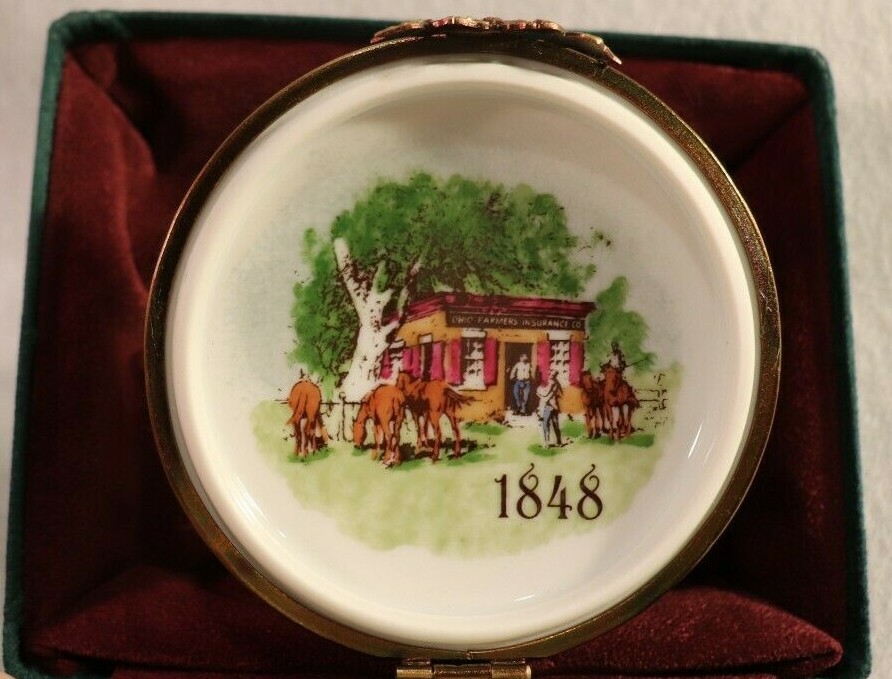 OHIO FARMERS INSURANCE CO LIMOGES POWDER BOX 1848-1998 LIMITED EDITION 586/2500
