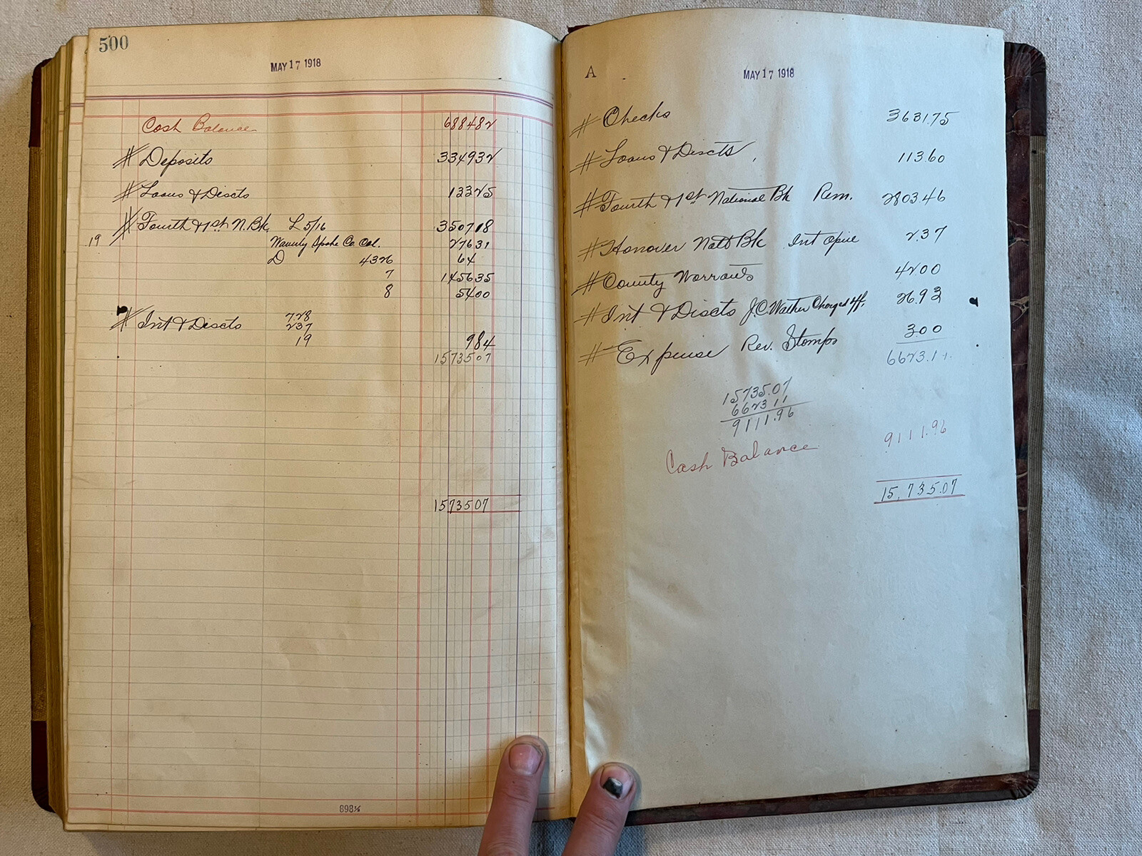 1916-18 Farmers & Merchants Bank Official Daily Balance Journal Bumpus Mills