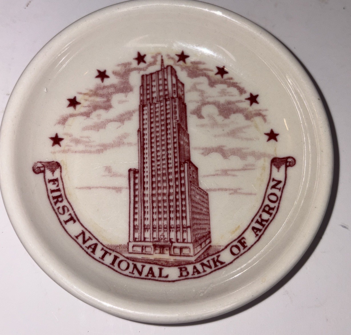Vintage First National Bank of Akron Coin Dish “K-53” Walker Vitrified China