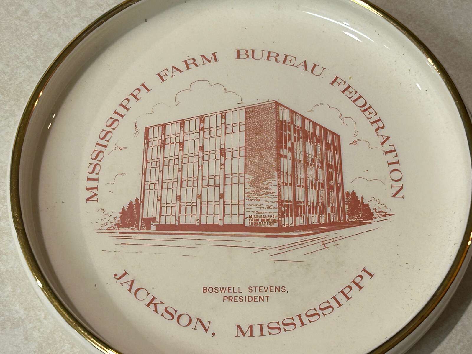 1950’s Jackson MISSISSIPPI FARM BUREAU FEDERATION Insurance Ceramic Ashtray Ex++