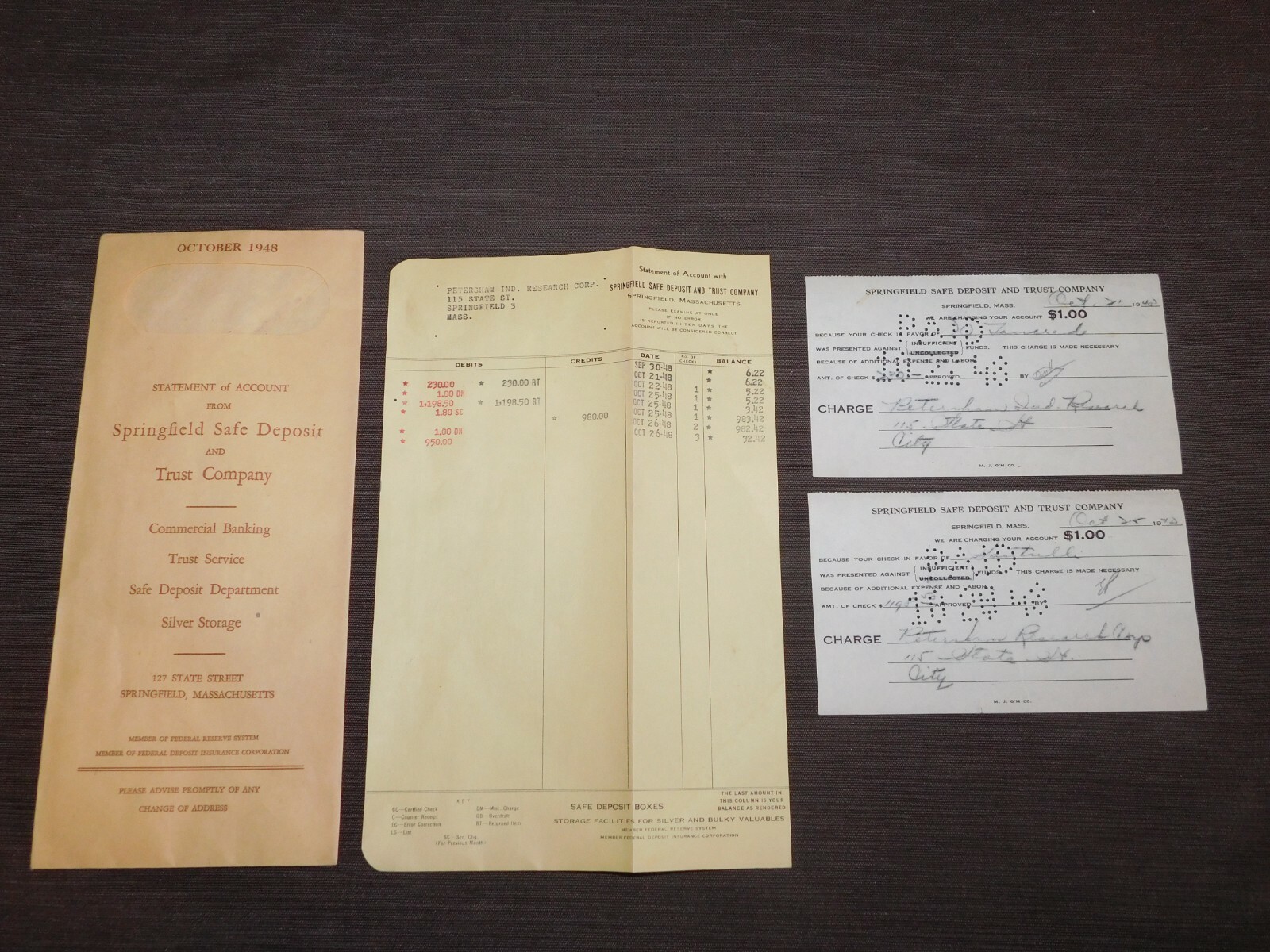 VINTAGE BANK 1948 SPRINGFIELD MASS SAFE DEPOSIT TRUST COMPANY ACCOUNT STATEMENT