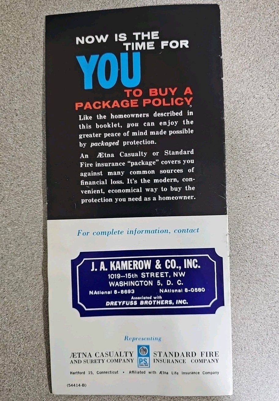 Vintage 1960s Aetna Casualty Or Standard Fire Insurance Brochure