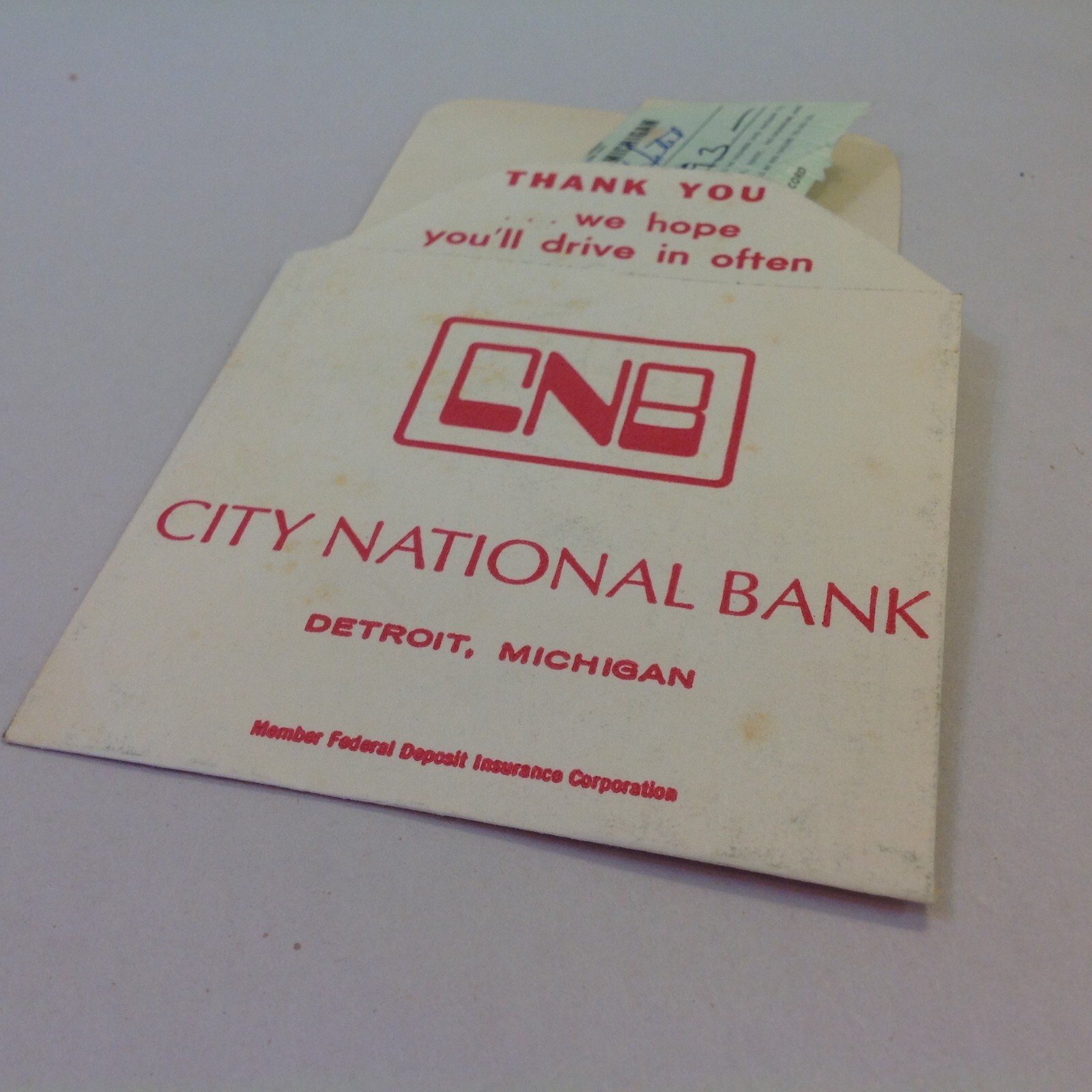 Vtg 1972 City National Bank Detroit Michigan Drive In Bankit Container and Stub