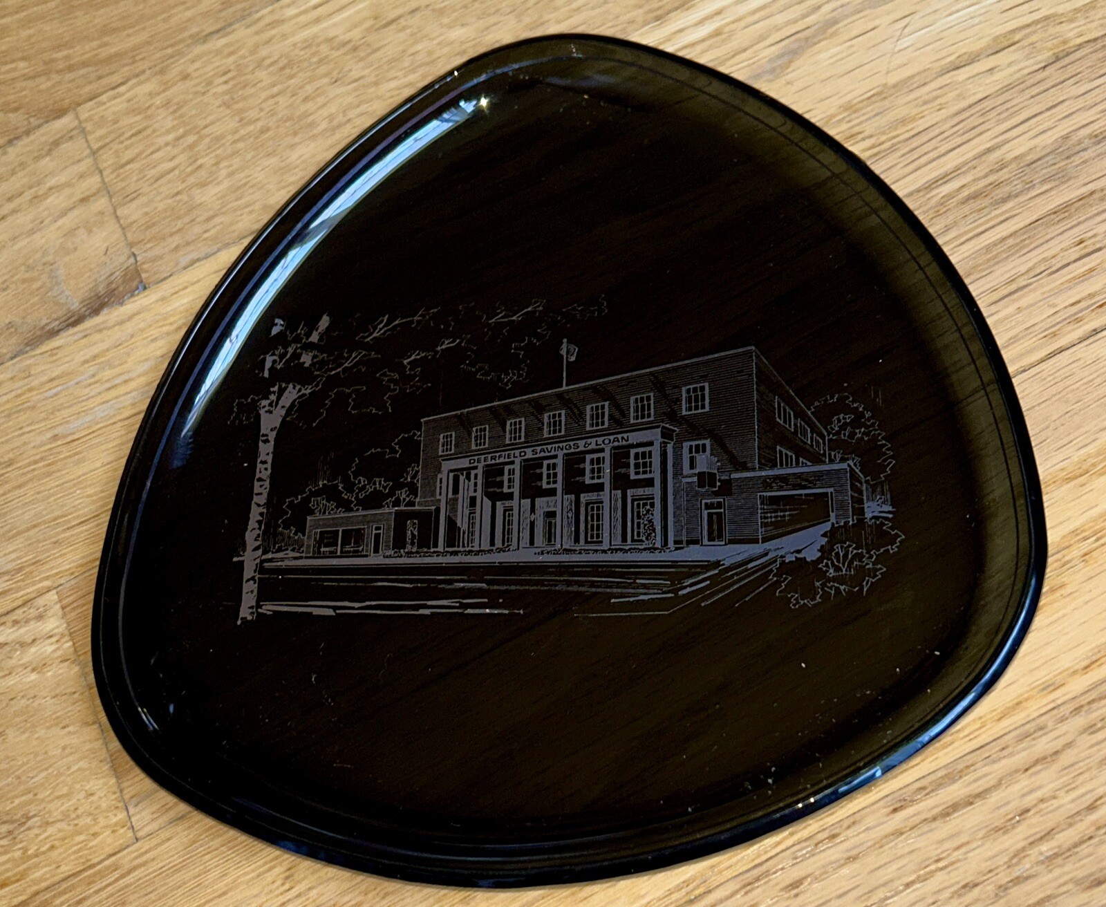 Vintage DEERFIELD ILLINOIS SAVINGS & LOAN Bent Glass Commemorative Dish