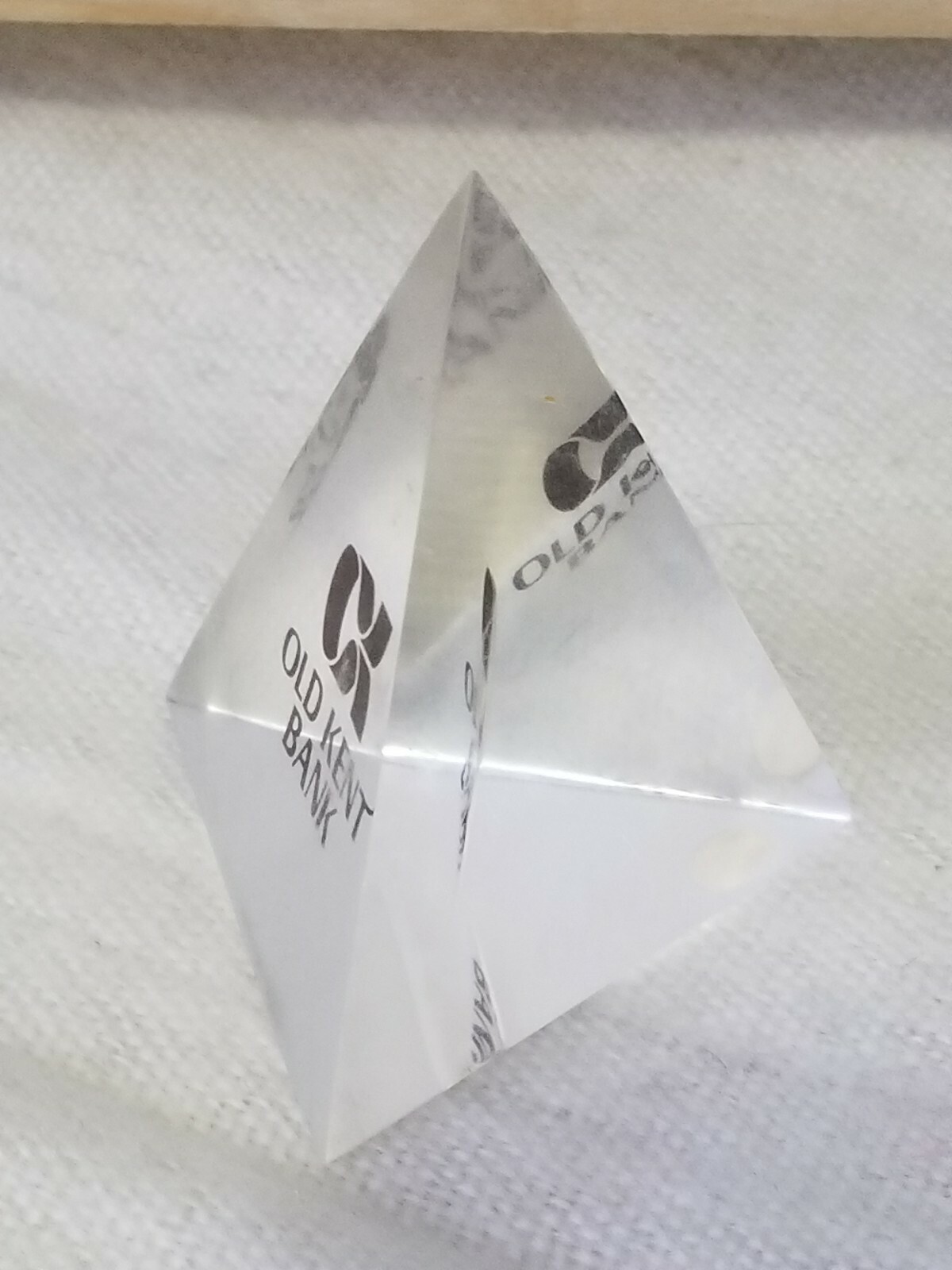 VTG Old Kent Bank & Trust Grand Rapids Clear Acrylic Pyramid Paperweight
