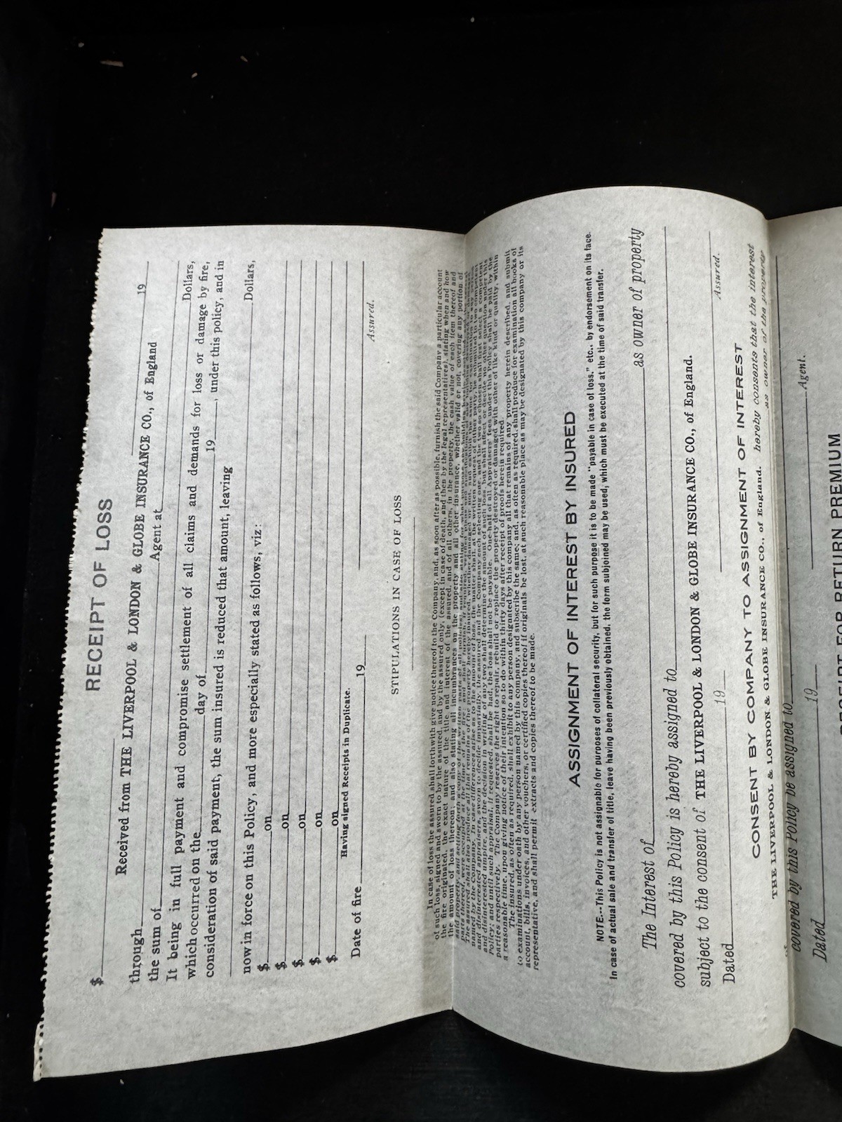 1914 The Liverpool & London & Globe Of England Dwelling House Insurance policy