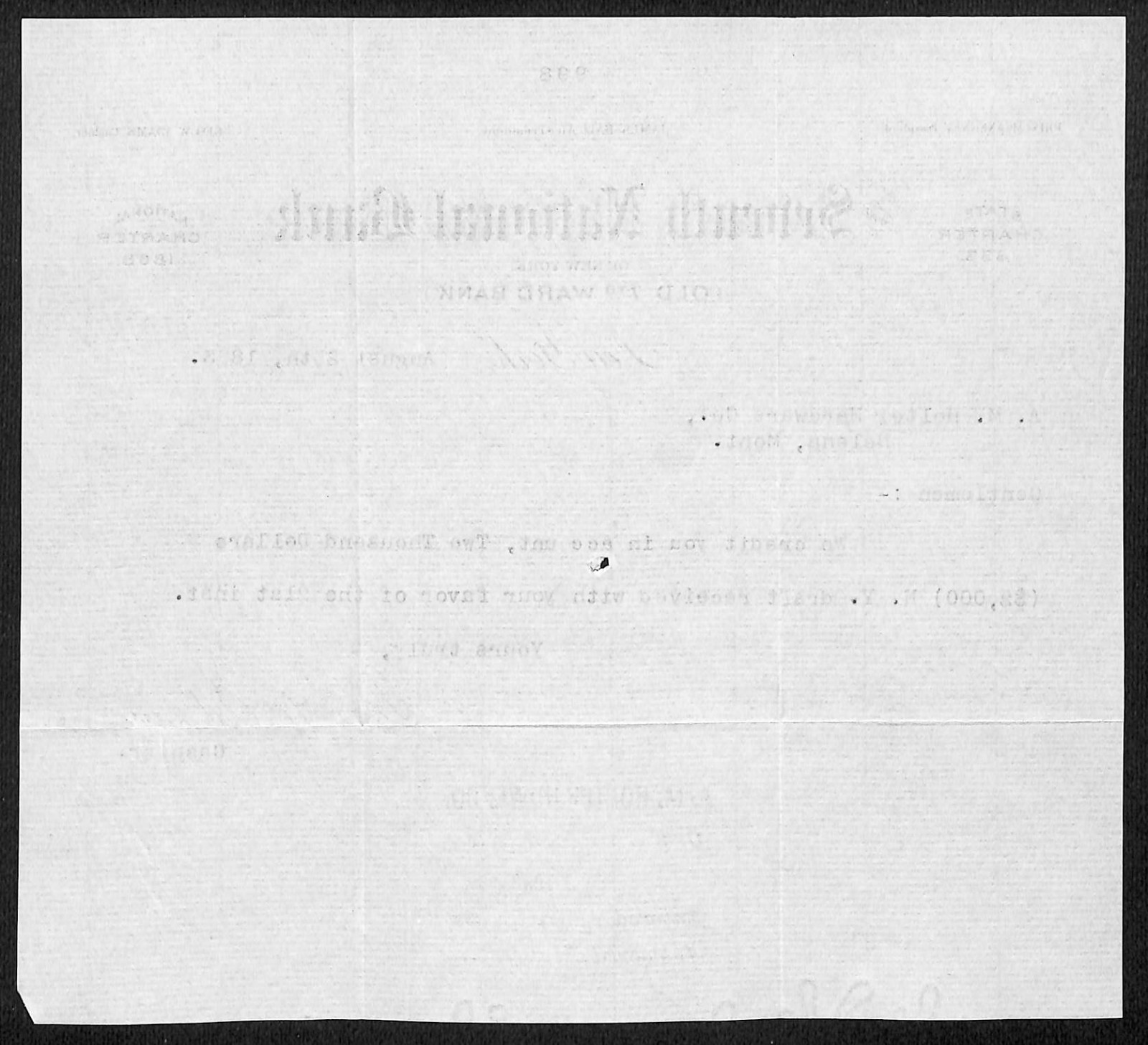 Seventh National Bank New York 1893 TLS Receipt Letterhead A.M. Holter* (#13)