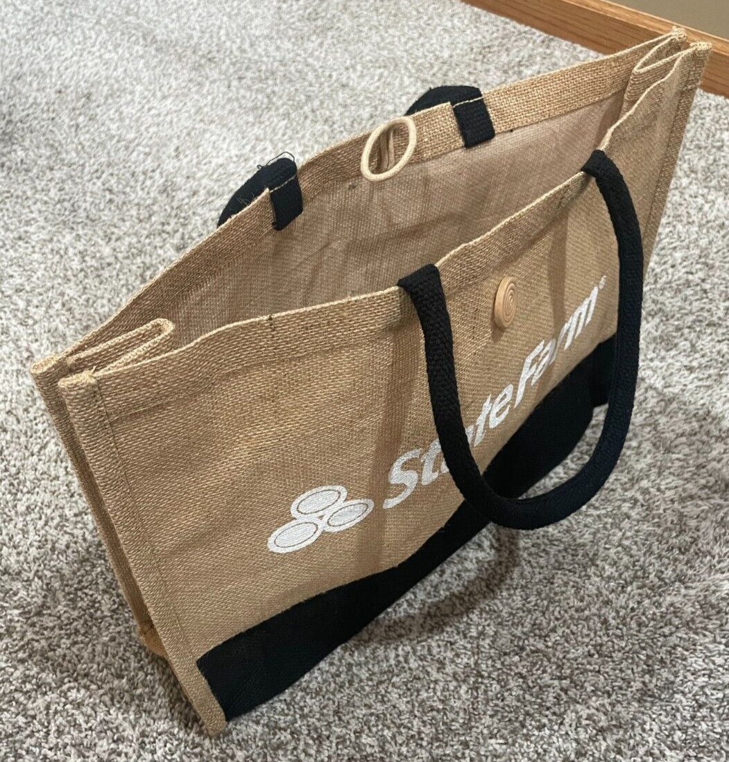 State Farm Canvas Burlap Beach Pool Bag Purse – 17″ x 12″ x 4″ – New, Never Used