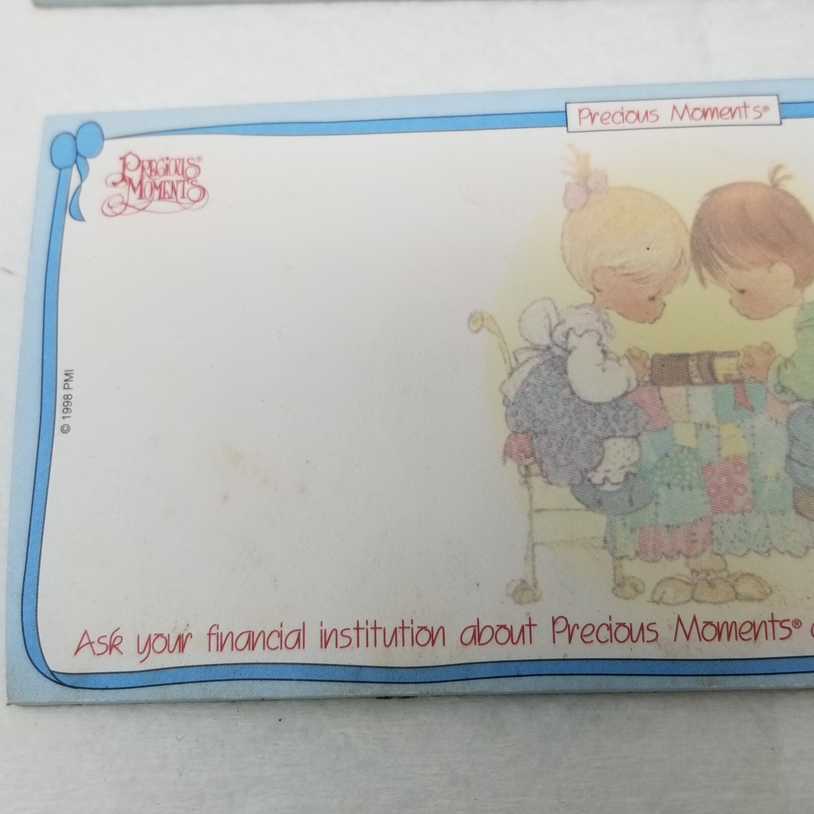 Precious Moments Bank Advertising Harland Checks Kids Praying Vtg 1990s Set of 2