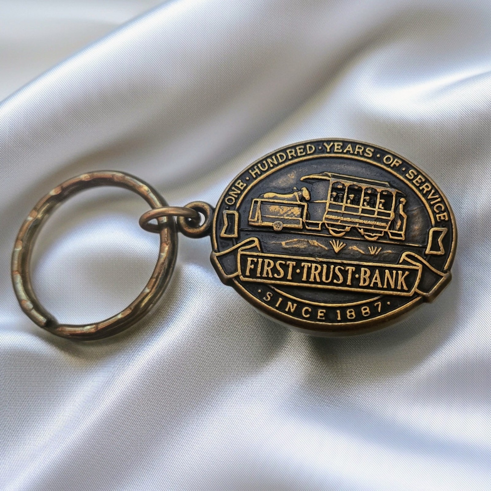 Vintage First Trust Bank Ontario CA Keychain 1887-1987 Centennial Tag