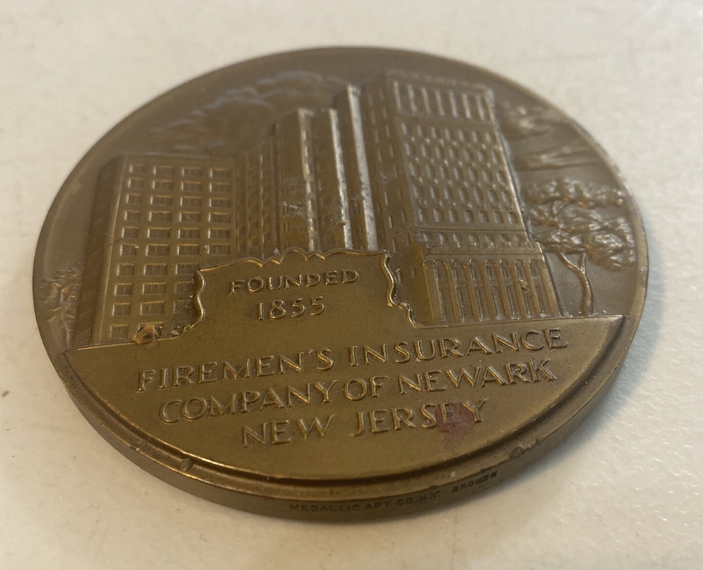 Firemans insurance company of Newark New Jersey Bronze Medallic art Co