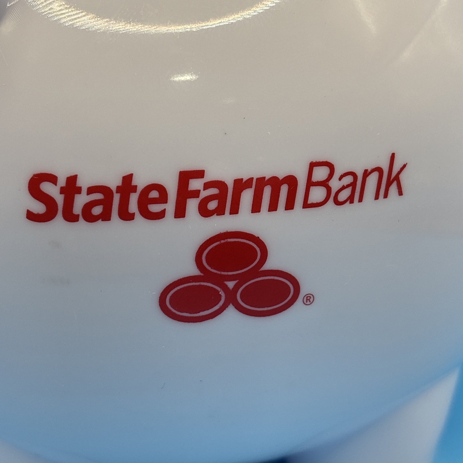 RARE State Farm Bank Gold Bond 4.25″ Tall White Plastic Pig Piggy Bank