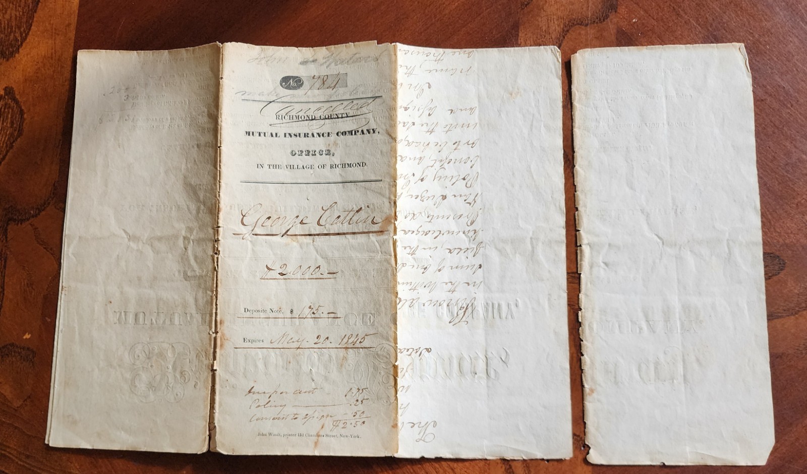George Catlin Signed Autographed Mutual Insurance Policy That Expired May 1845