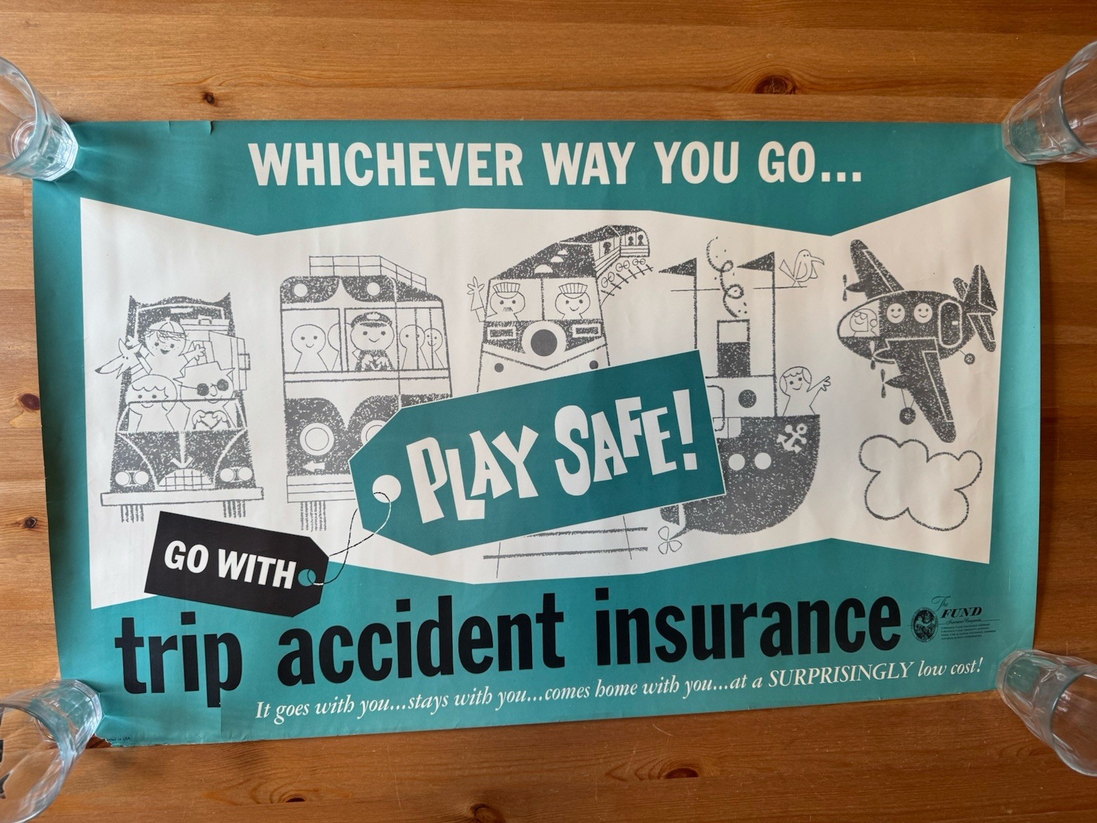 Original Vintage MCM Poster, Play Safe! Trip Accident Insurance, Fireman’s Fund