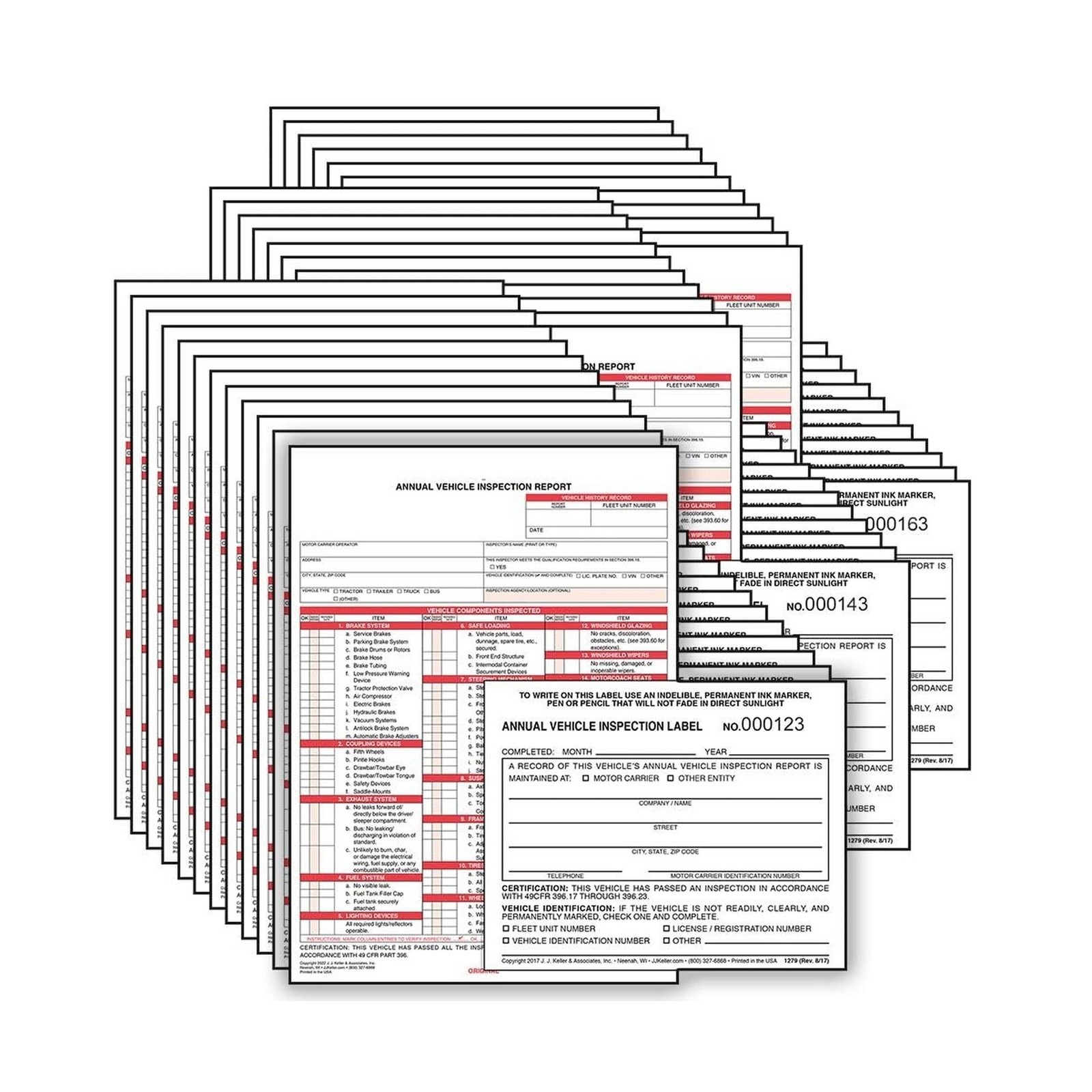 J. J. Keller 50-Pack, Annual Vehicle Inspection Report Form & Prenumbered Adh…