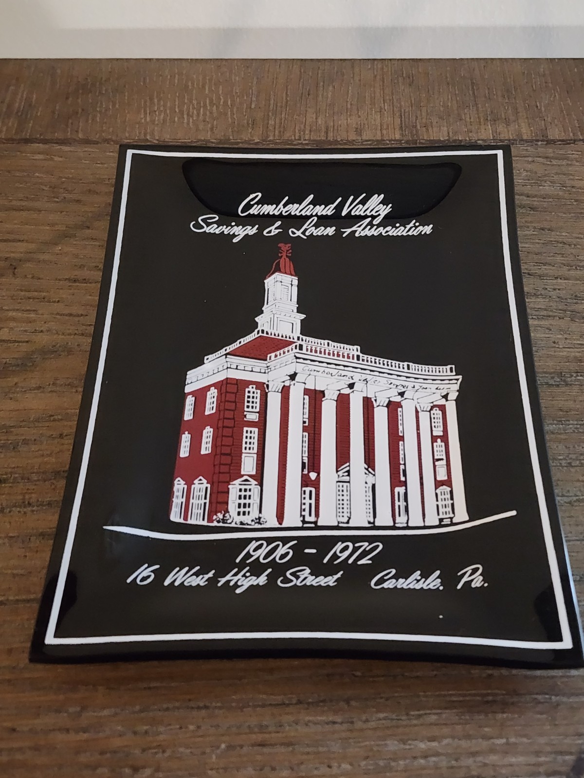 Vintage Cumberland Valley Savings & Loan 1972 Smoke Glass Tray Carlisle, PA