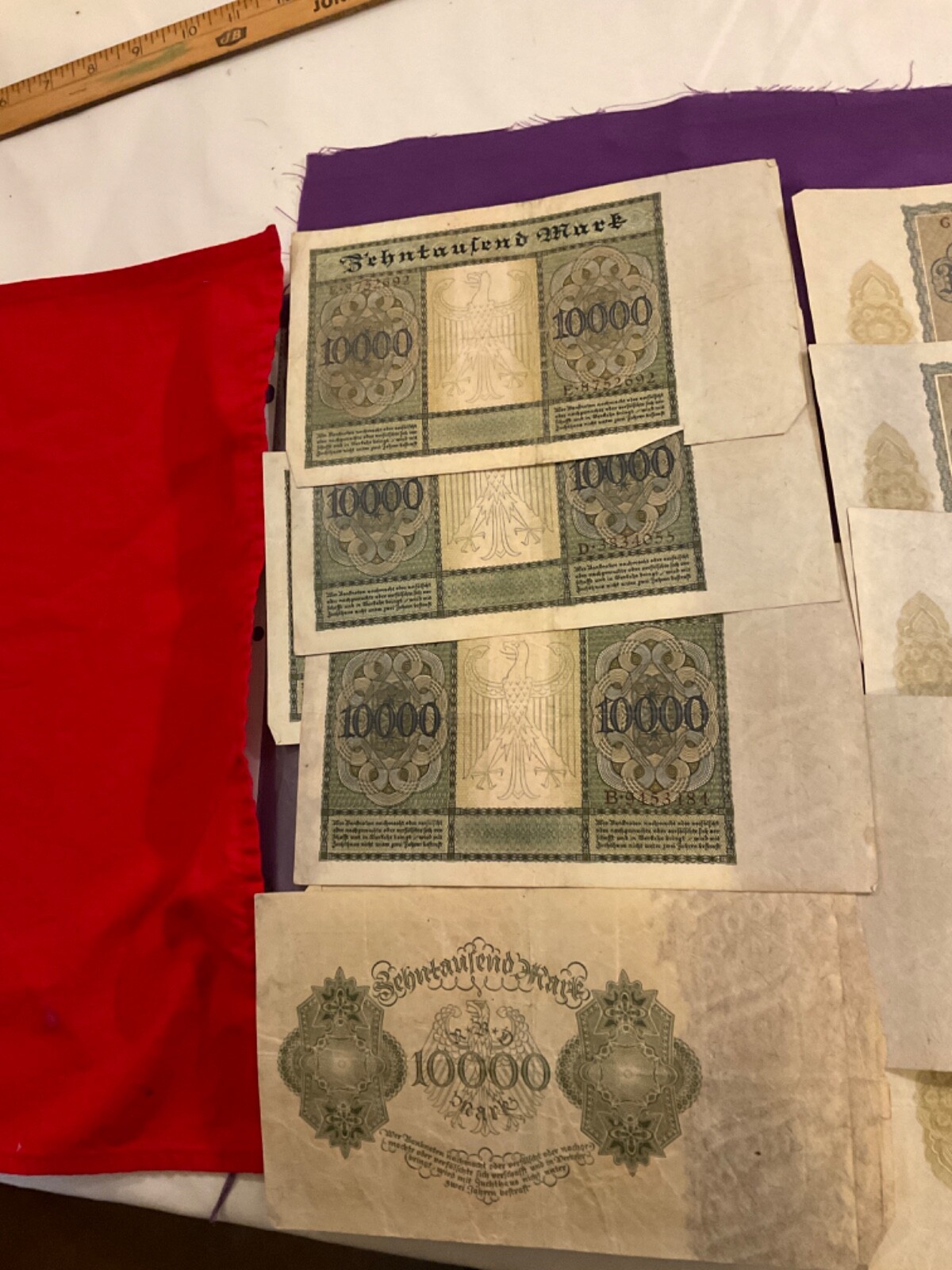 1578 POST WWI GERMAN INFLATION NOTES GROUP OF 19 NOTE TWO BACK MARKS 10,000$
