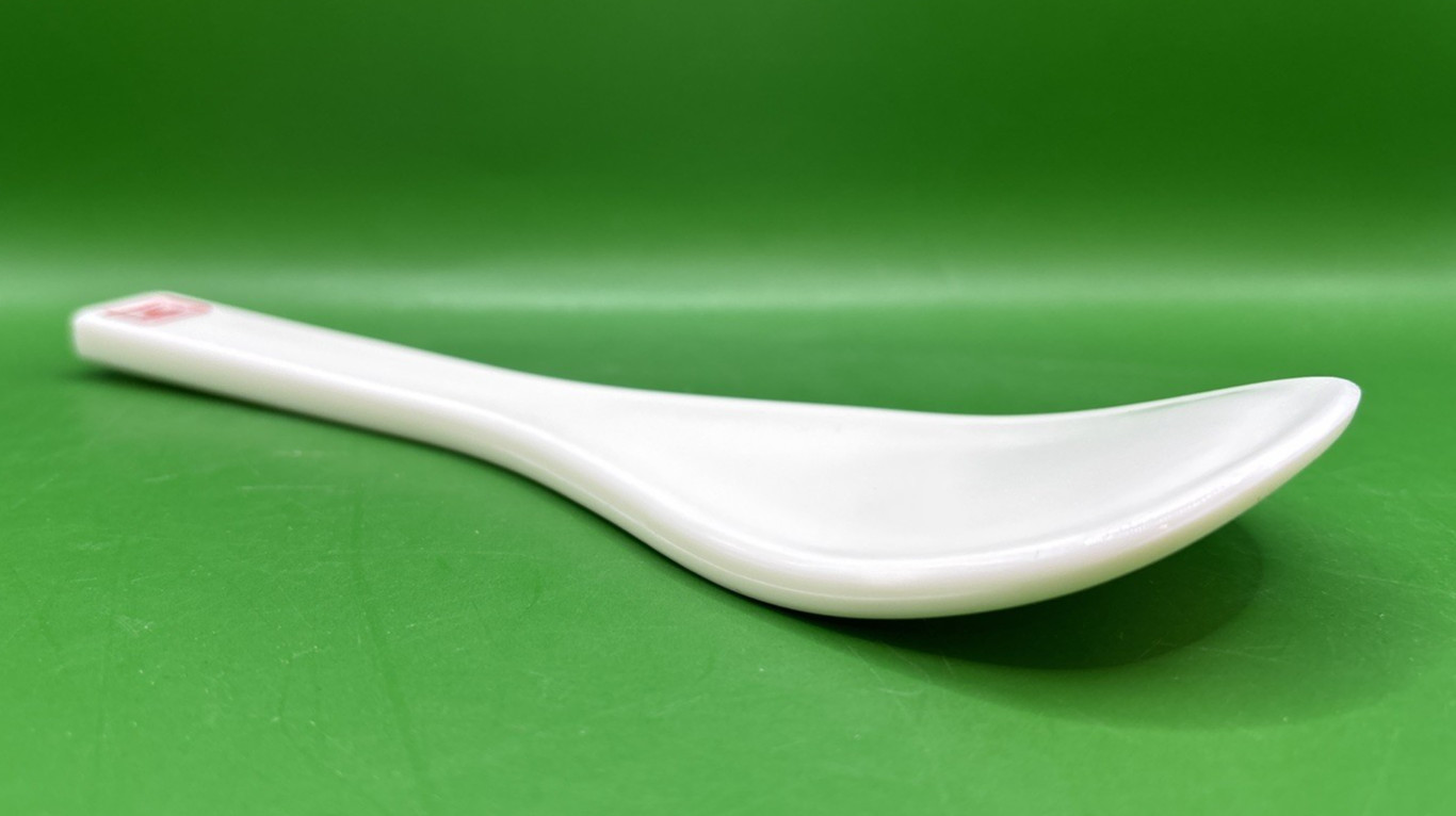 Vintage State Farm 8″ Long Plastic White Rice Spoon w/ Square Logo