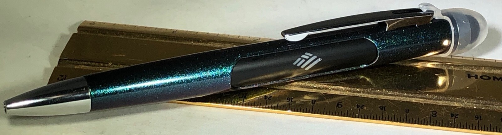 BANK OF AMERICA BLUE SPARKLE BALL POINT PEN B OF A FLAG SCAPE LOGO LIGHTS UP