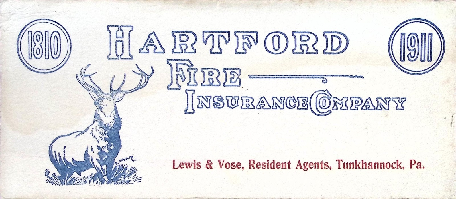 Hartford Fire Insurance Company 1911 Advertising Blotter with Elk Graphic
