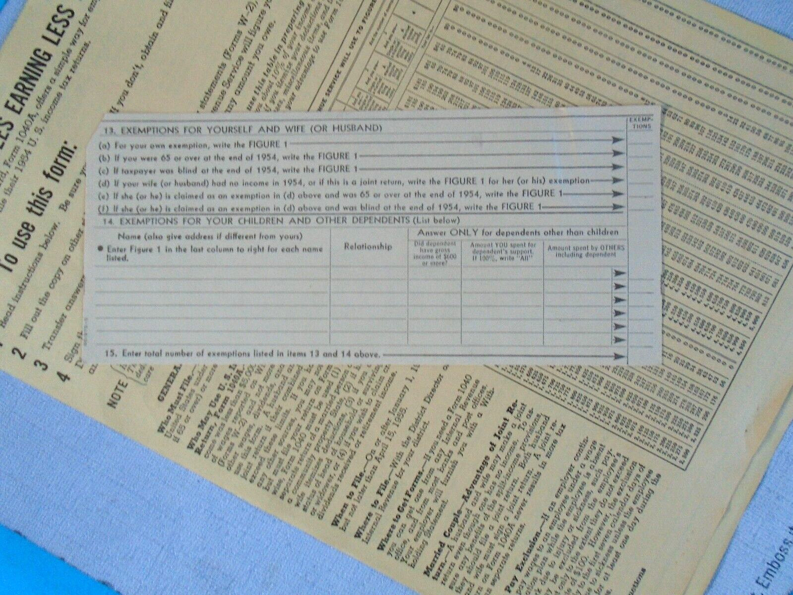 Internal Revenue Service 1954 tax forms