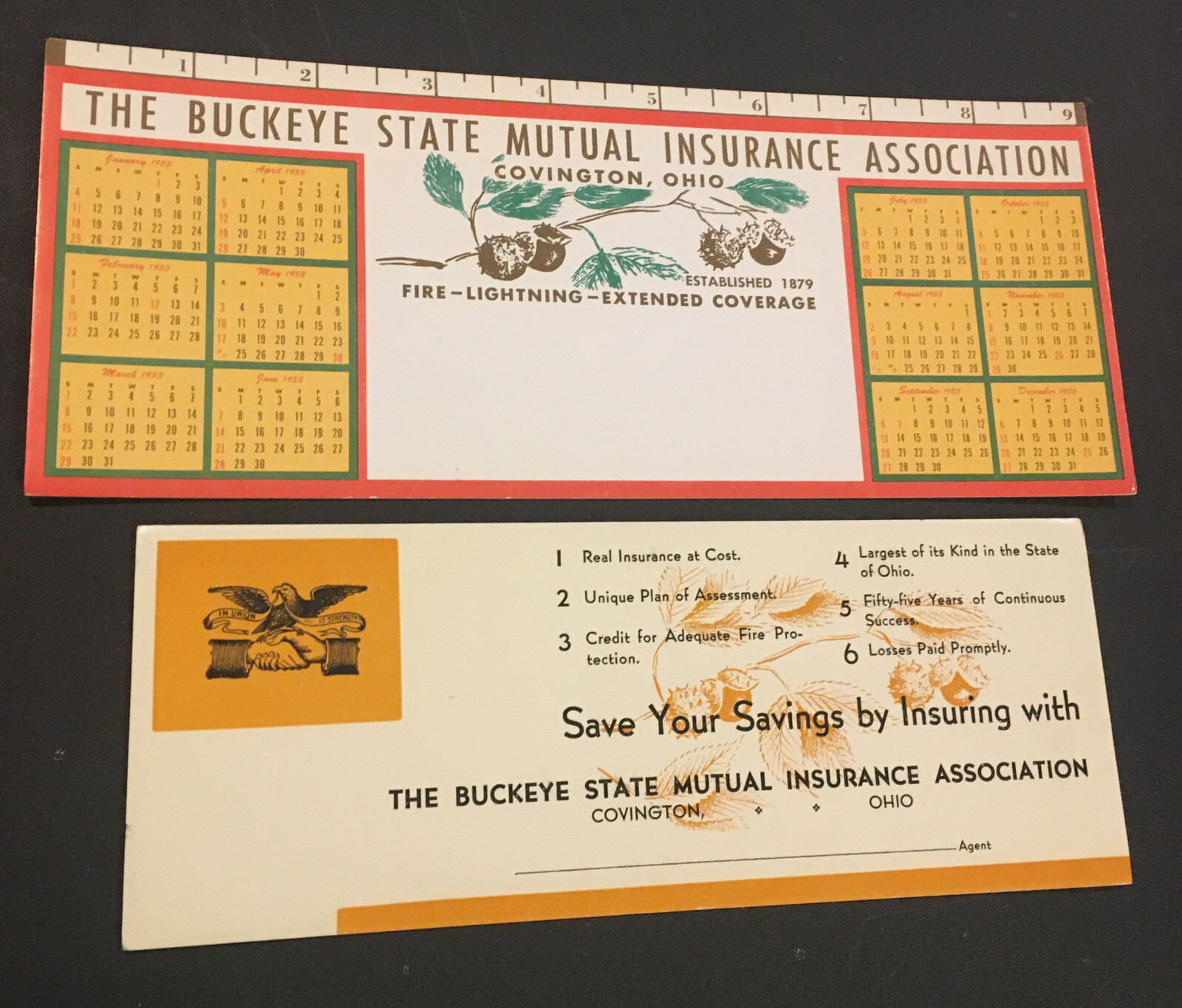 (2) Covington Ohio Buckeye State Ink Blotters 1950s