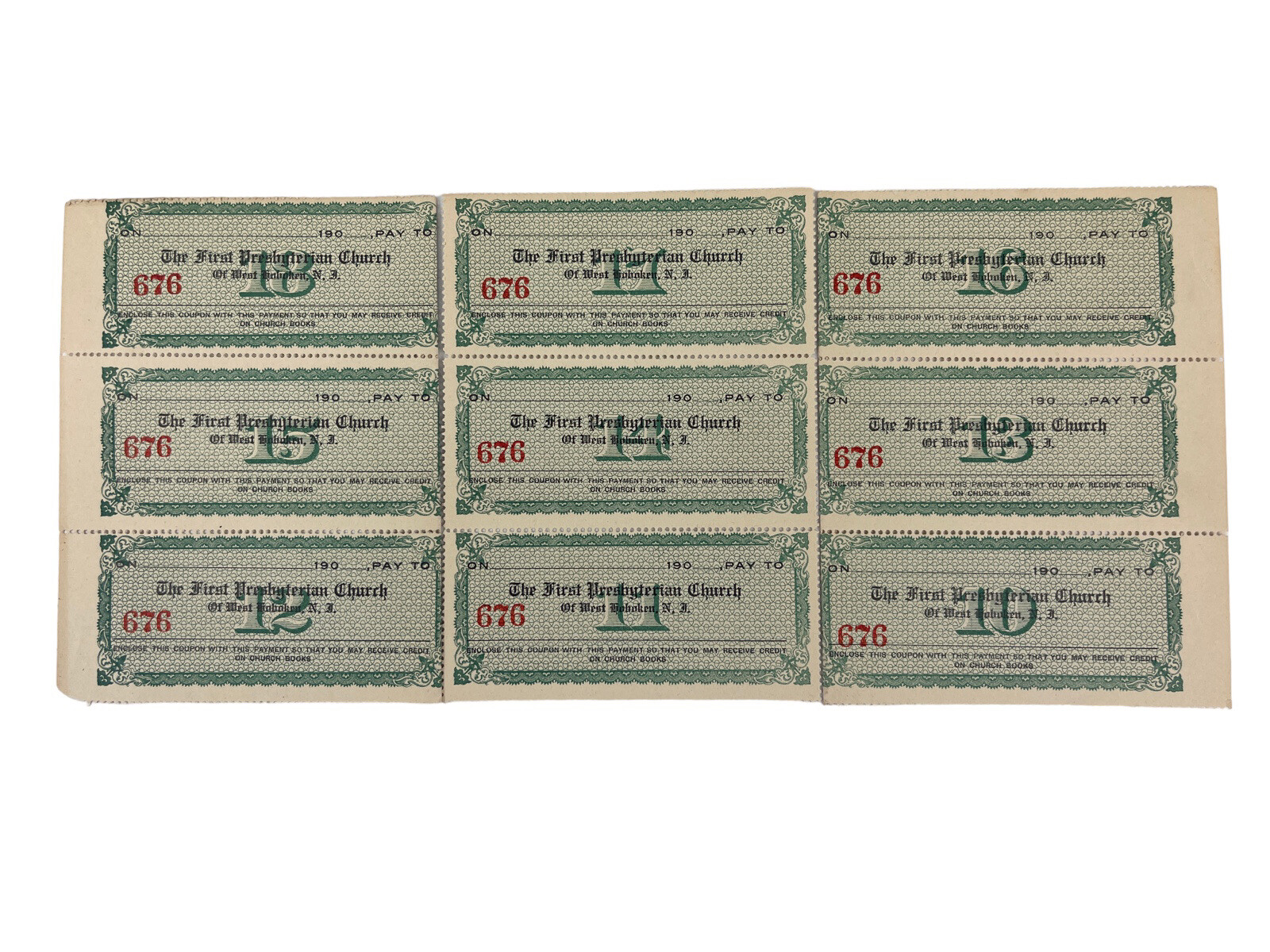 Antique 1900’s FIRST PRESBYTERIAN CHURCH Hoboken NJ Bonds & Coupons in WALLET