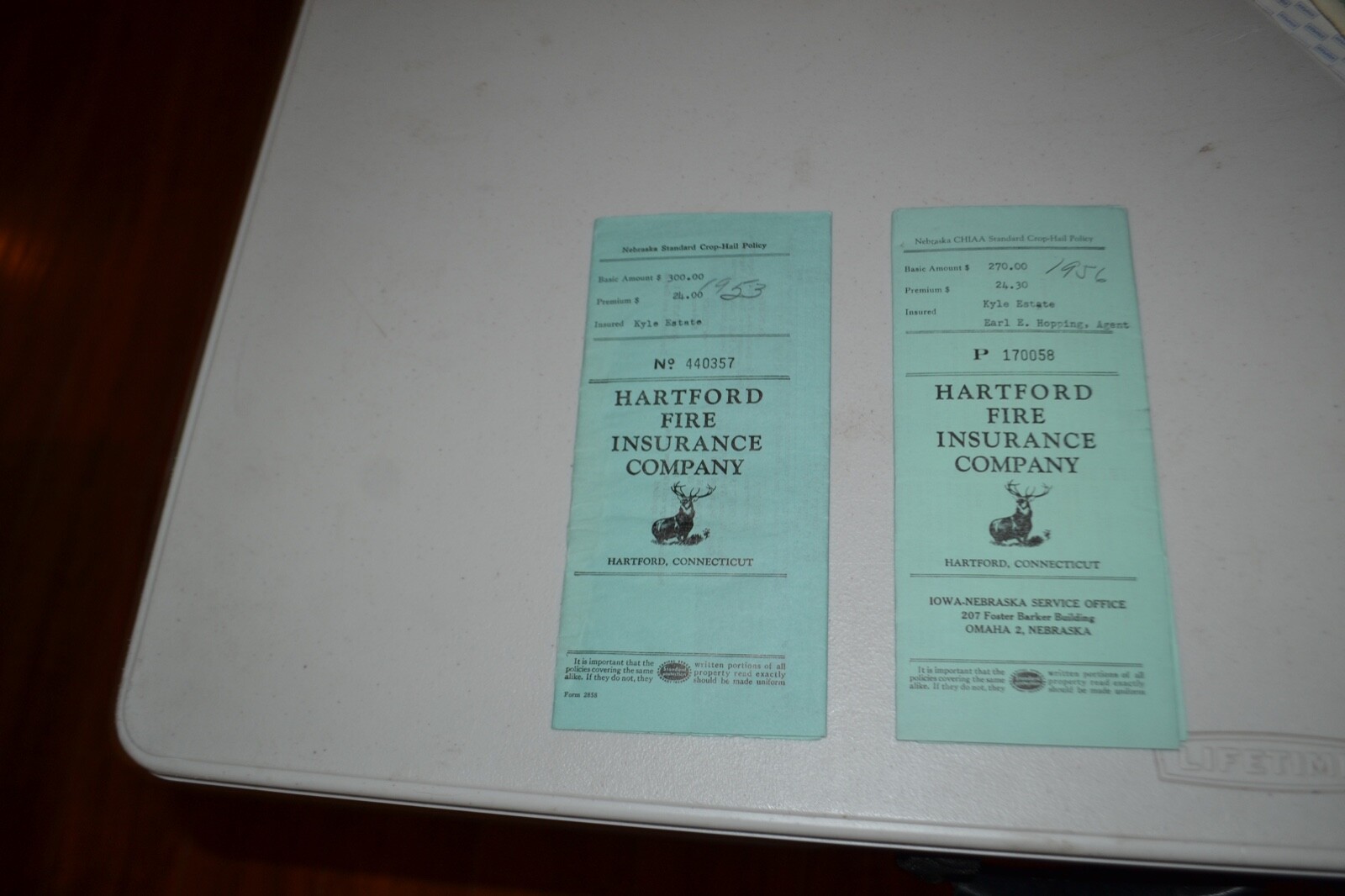 2 Hartford fire insurance company Policy 1953 & 1956