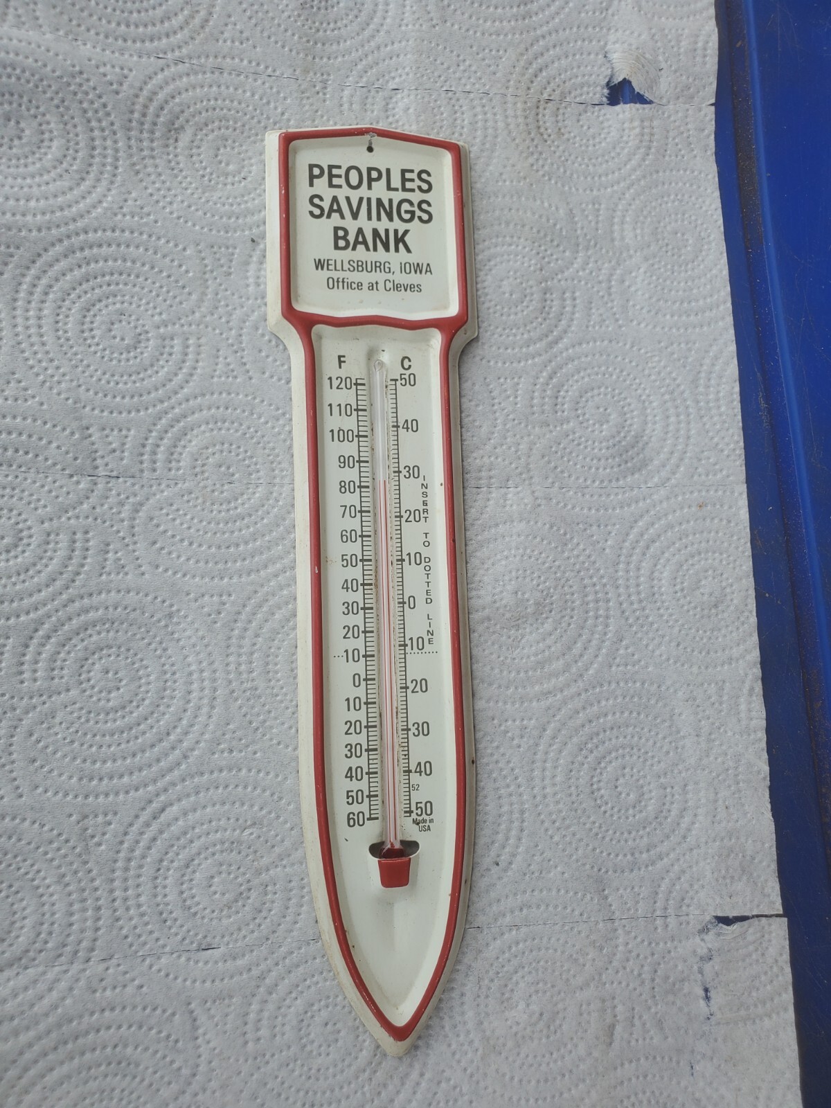 13″ Metal Thermometer People’s Savings Bank Wellsburg Iowa Office In Cleves