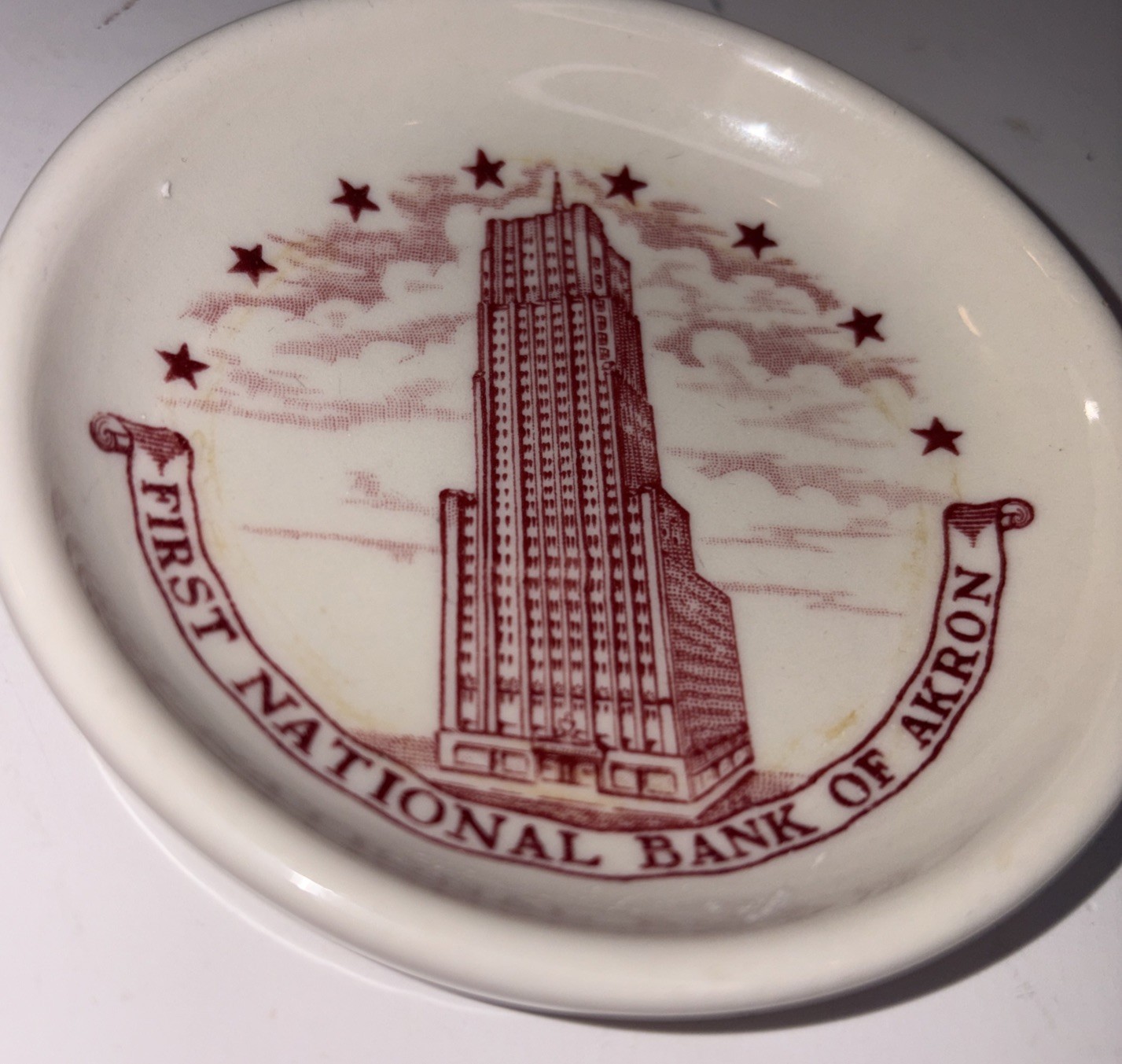 Vintage First National Bank of Akron Coin Dish “K-53” Walker Vitrified China