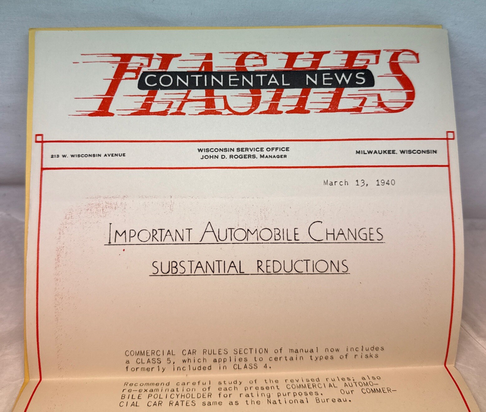 Vintage 1940 Continental Casualty Co Insurance Automobile Rates Milwaukee WI Wis