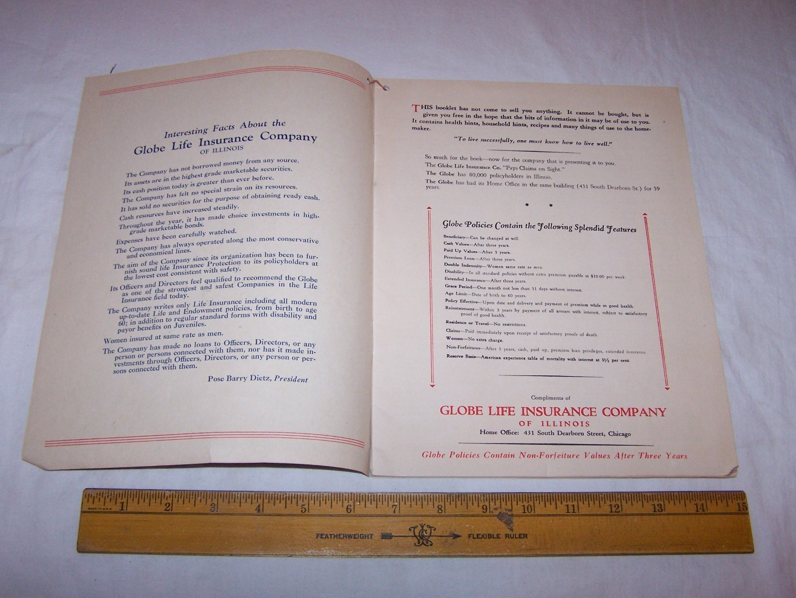 1933 GLOBE LIFE INSURNCE COMPANY Publication – Recipes Household Hints