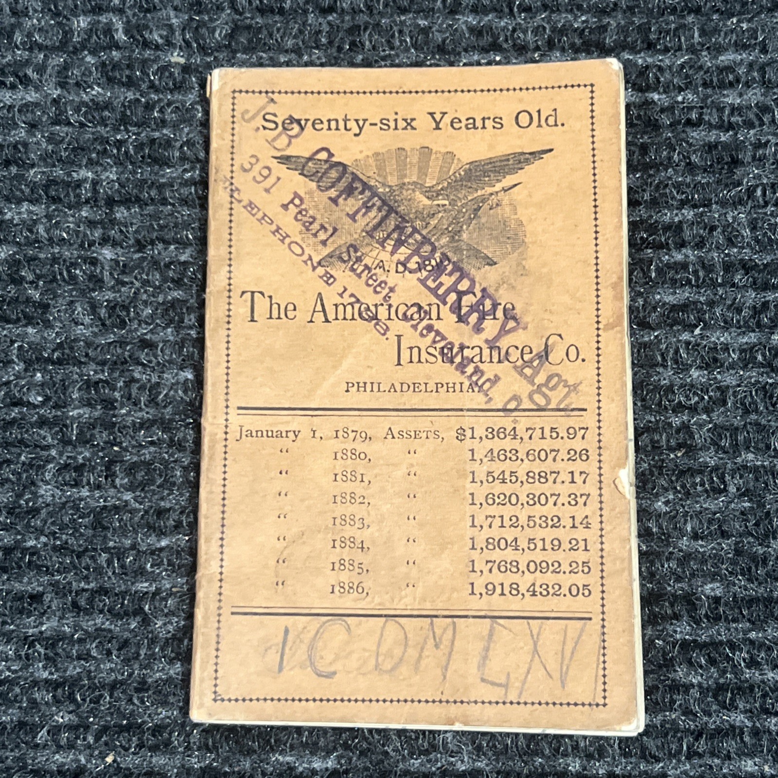 Antique The American Fire Insurance Co Philadelphia, 1810-1888