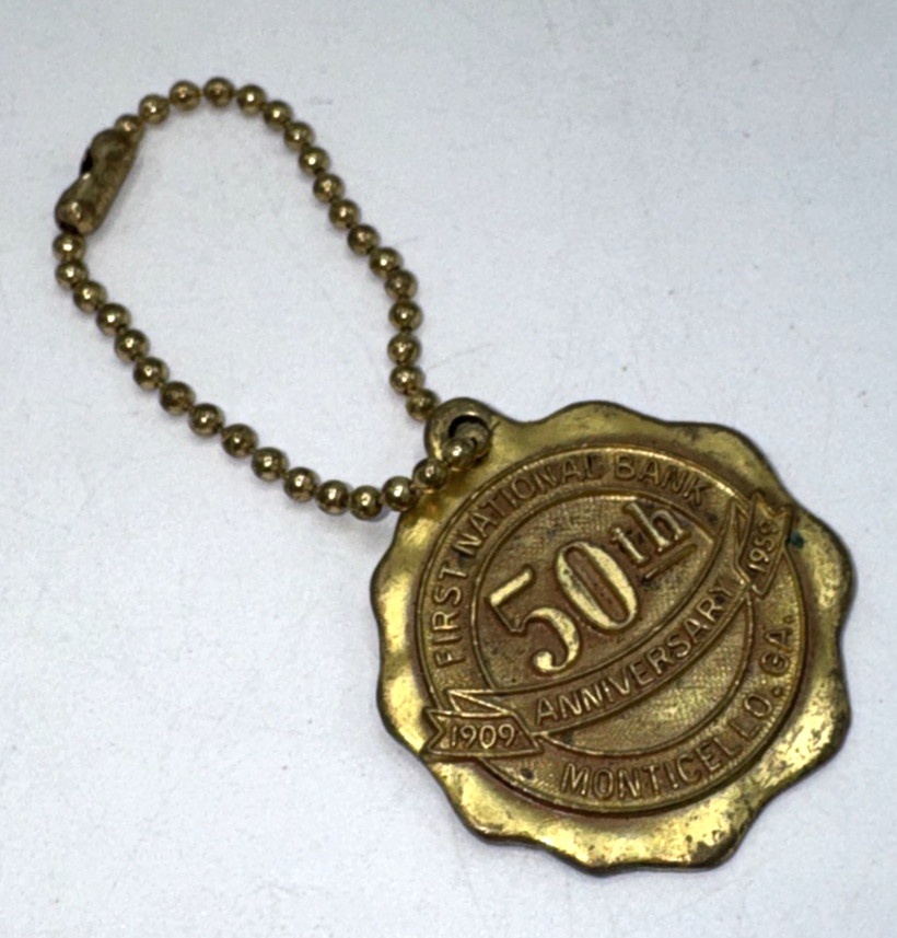 First National Bank 50th Anniversary 1959 Keychain Monticello Georgia Americana