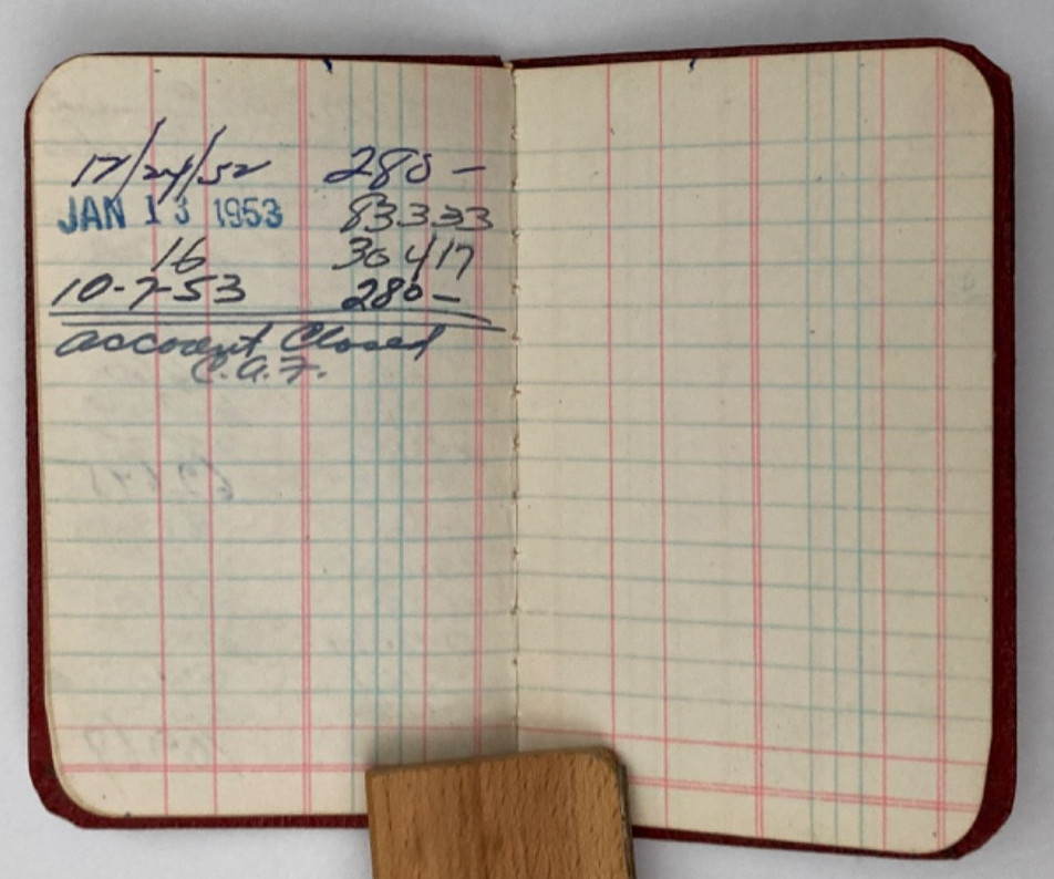 2 First National Bank Account Passbooks Dubuque, Iowa Red Leather 1948-1953